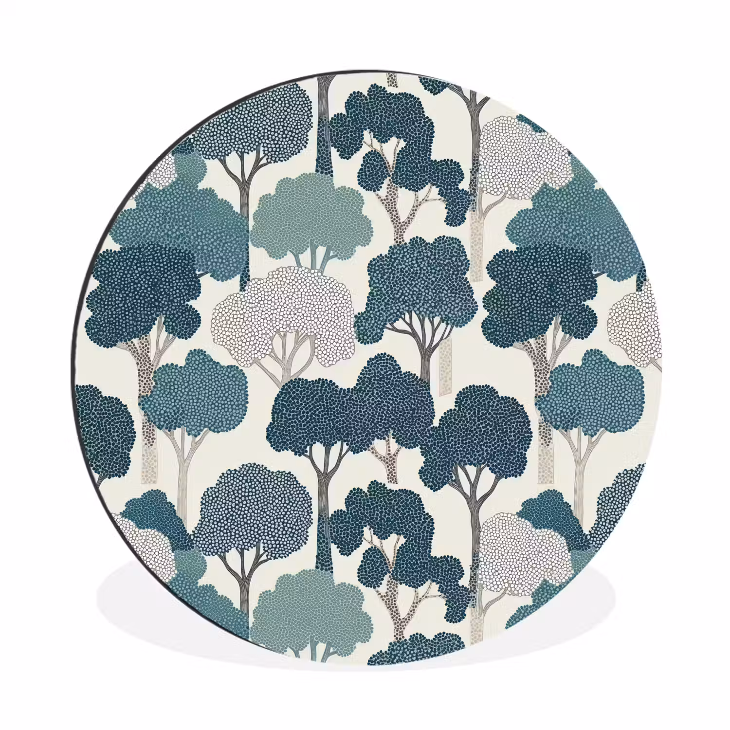 Modern - Bomen - Bos - Patroon - Blauw Wandcirkel aluminium klein 190 -3d