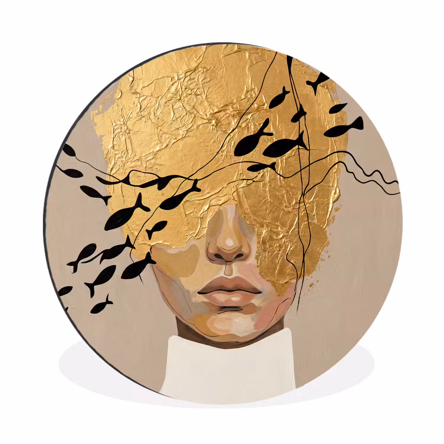 Modern - Vrouw - Goud Wandcirkel aluminium klein -3d