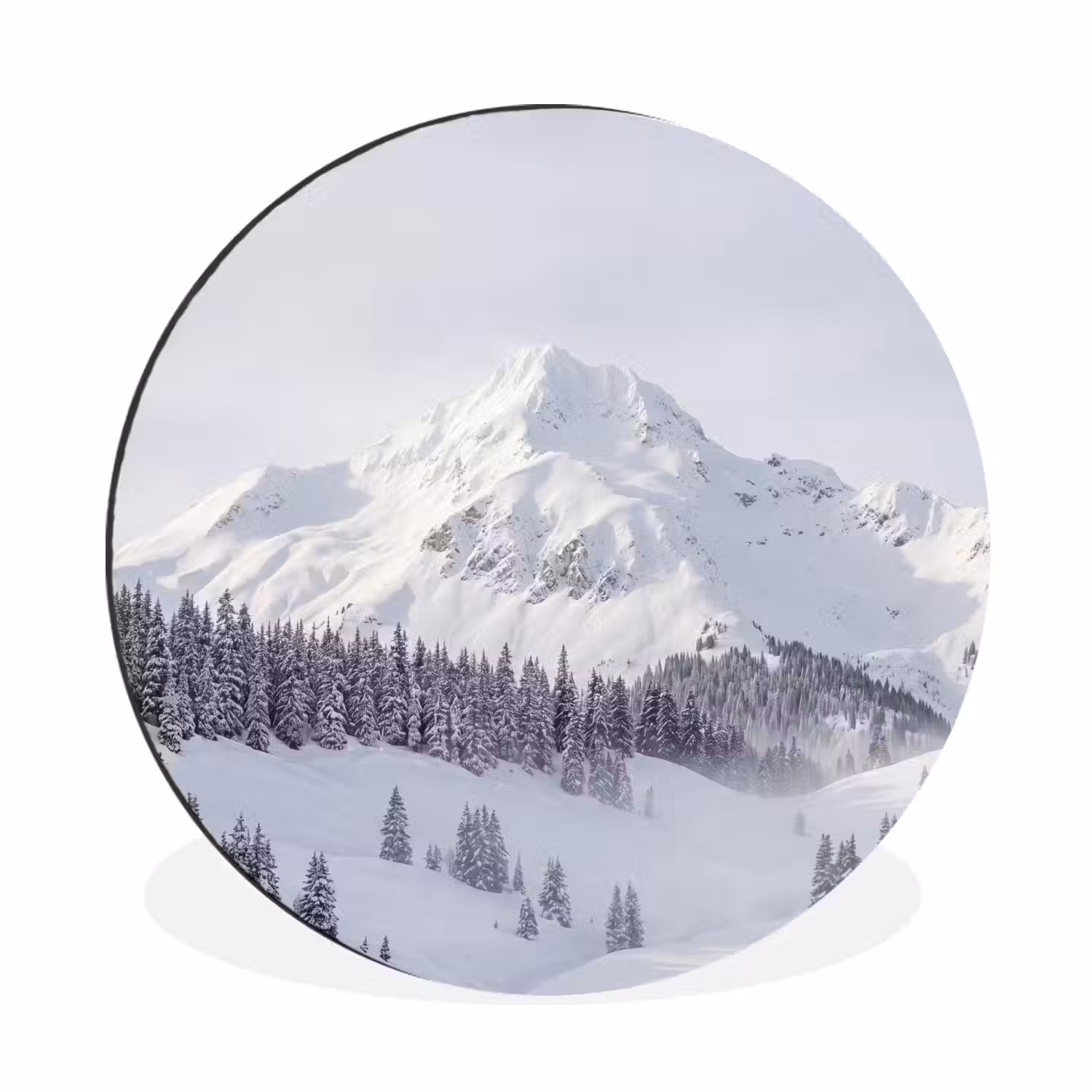 Berg - Sneeuw - Winter - Natuur - Wit Wandcirkel aluminium klein -3d
