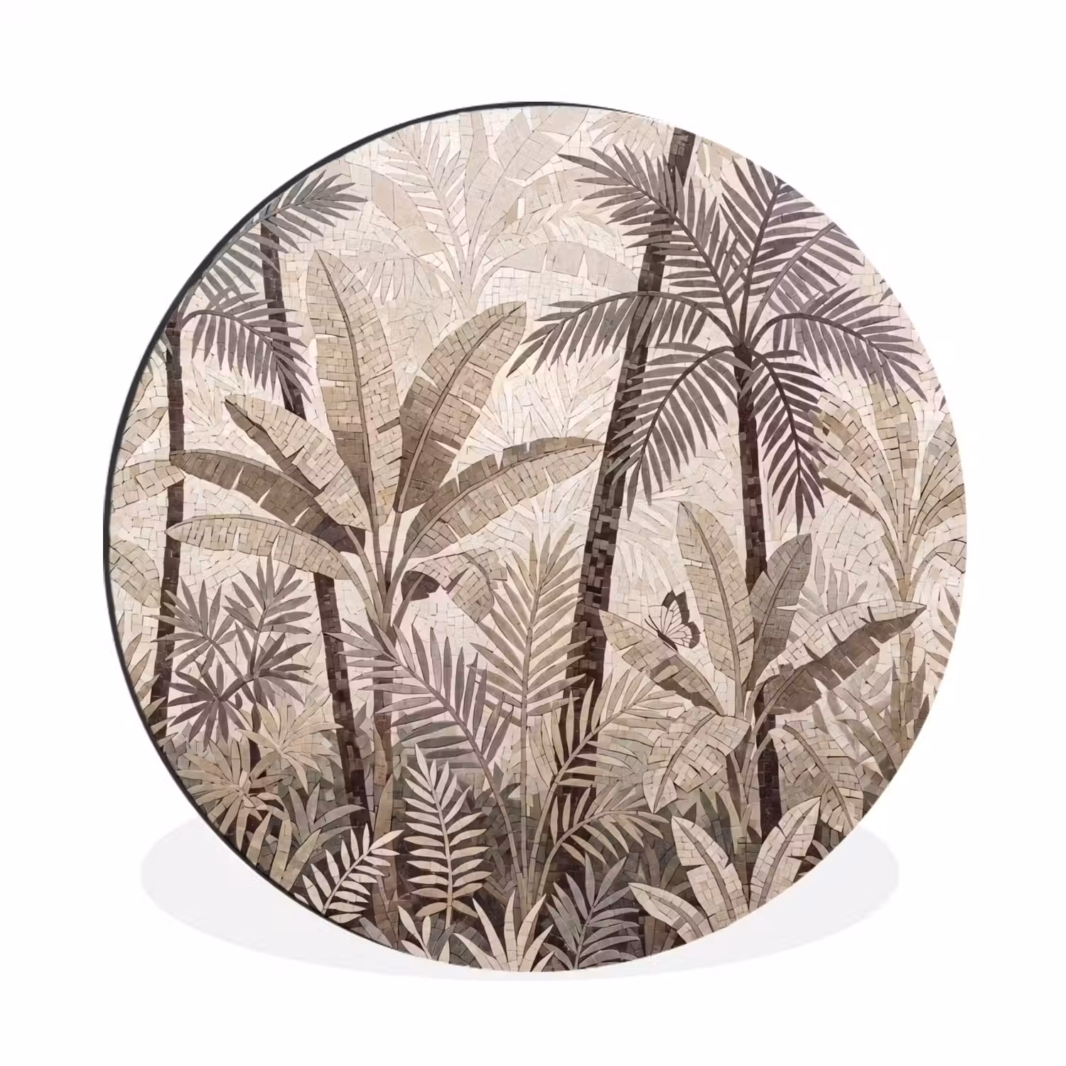 Natuur - Bladeren - Landschap - Mozaïek - Beige Wandcirkel aluminium klein -3d