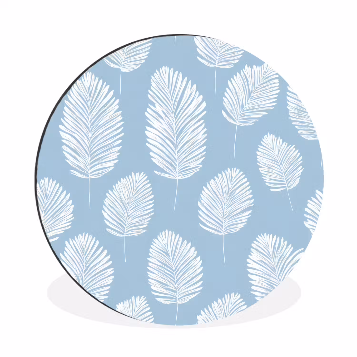 Palmbladeren - Naadloos - Patroon - Pastelblauw Wandcirkel aluminium klein 190 -3d