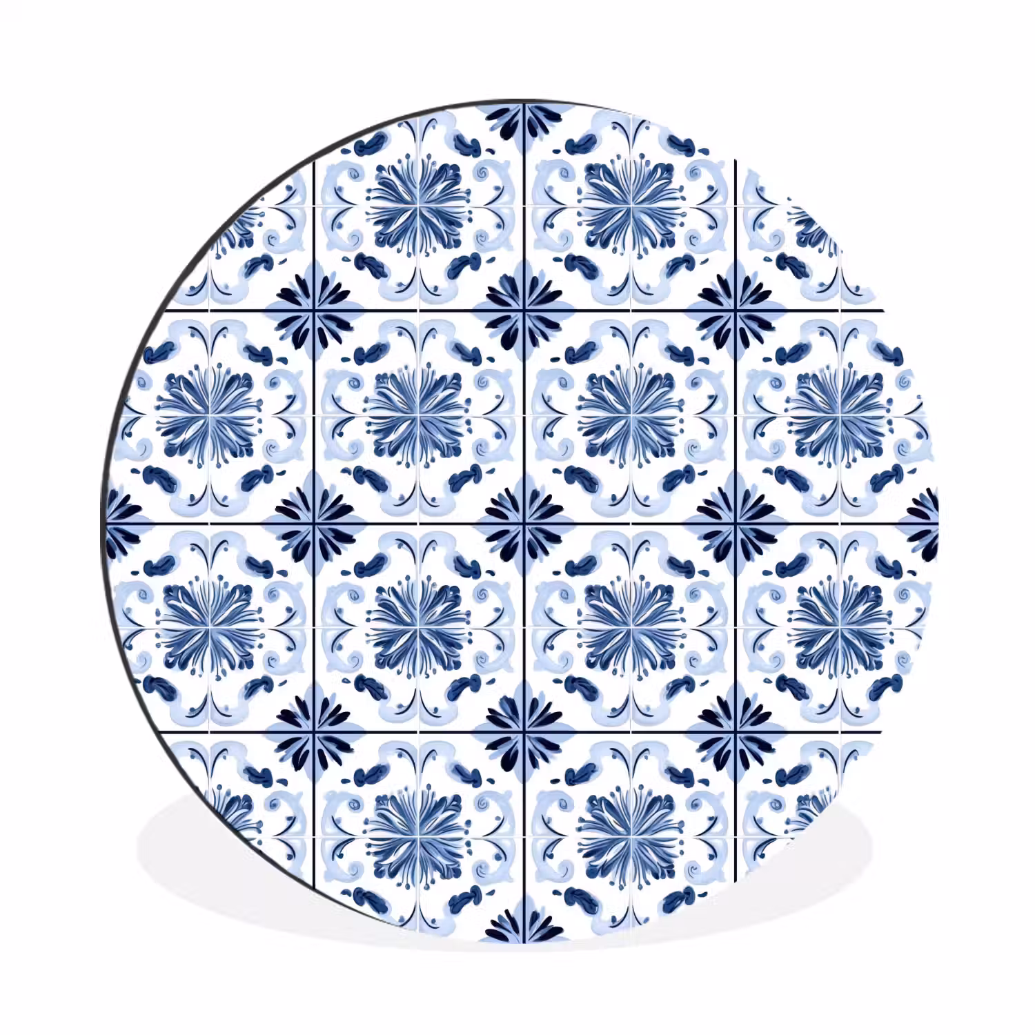 Patroon - Tegel - Blauw Wandcirkel aluminium klein 190 -3d