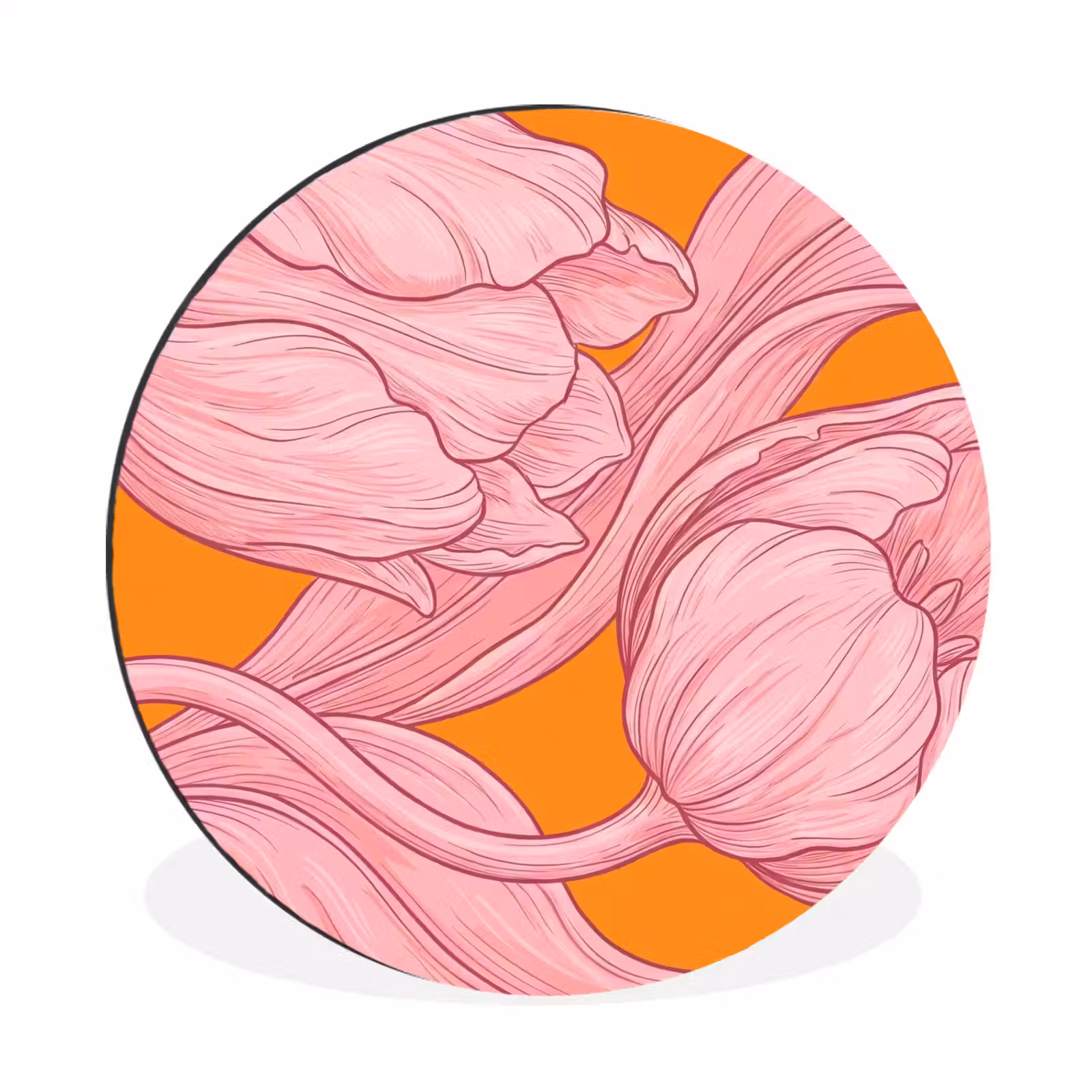 Wall circle - Aluminum - Pink Flowers - Modern - Roze bloemen - Modern Wandcirkel aluminium klein