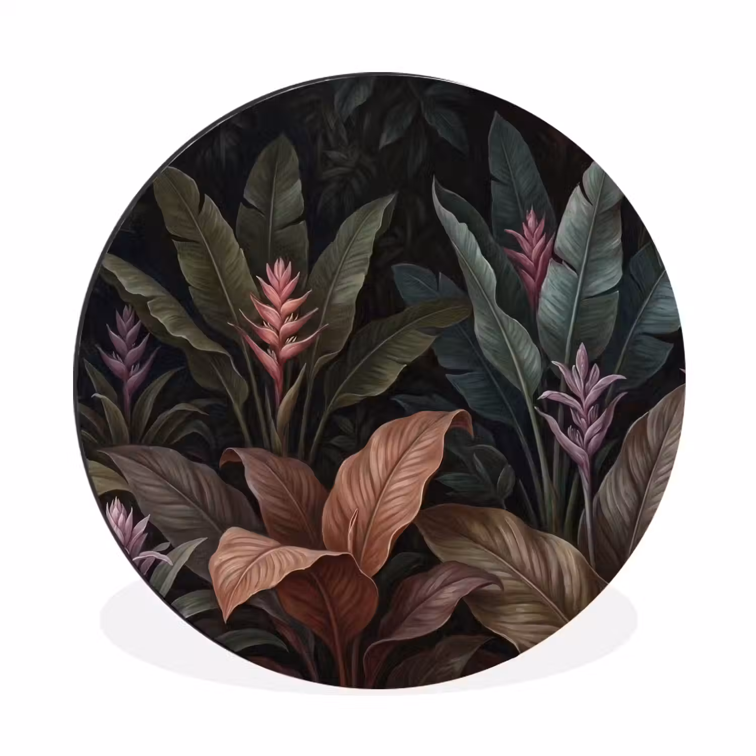 Planten - Tropisch - Jungle - Donker - Natuur Wandcirkel aluminium klein -3d