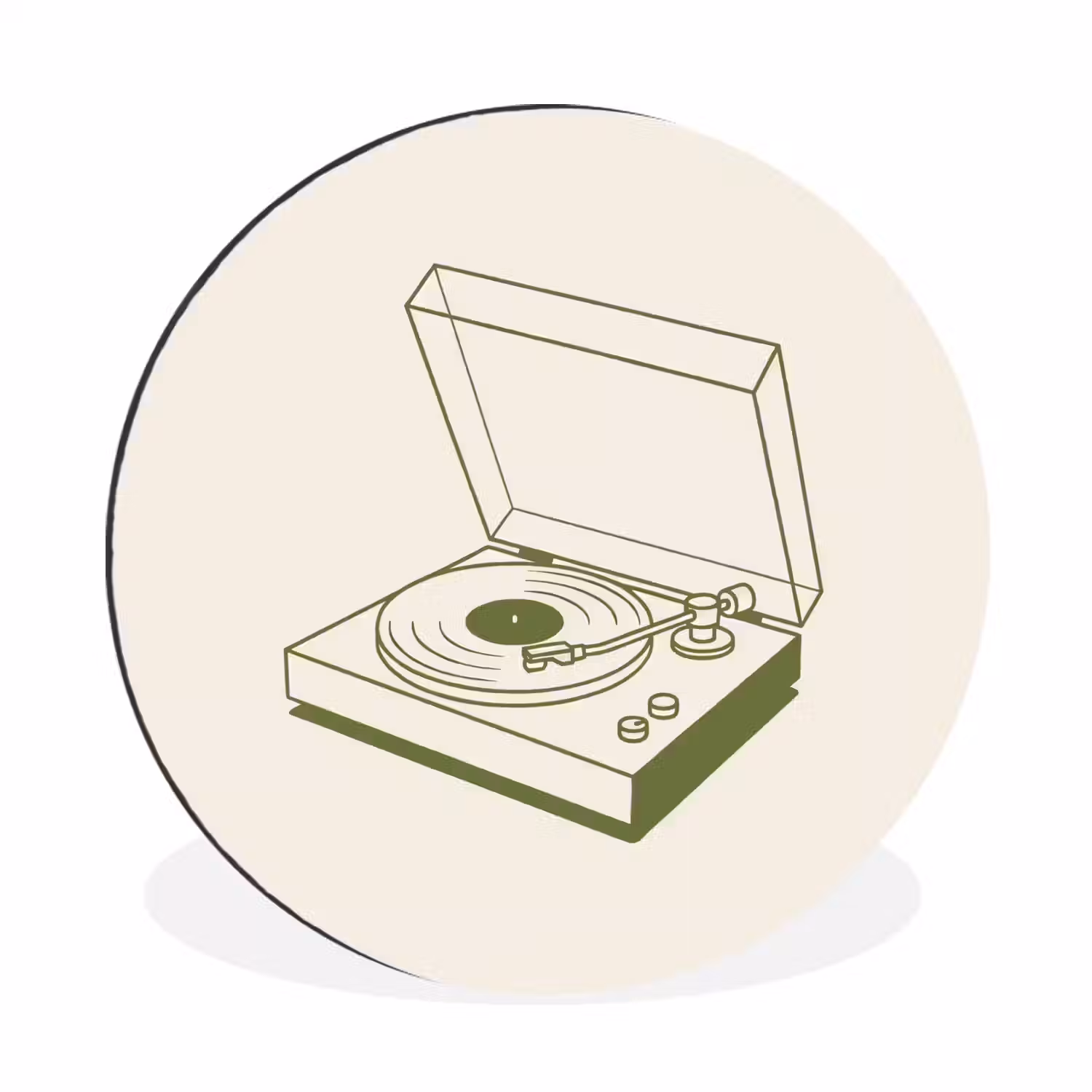 Platenspeler - Vinyl - Muziek - Minimalistisch - Groen Wandcirkel aluminium klein -3d