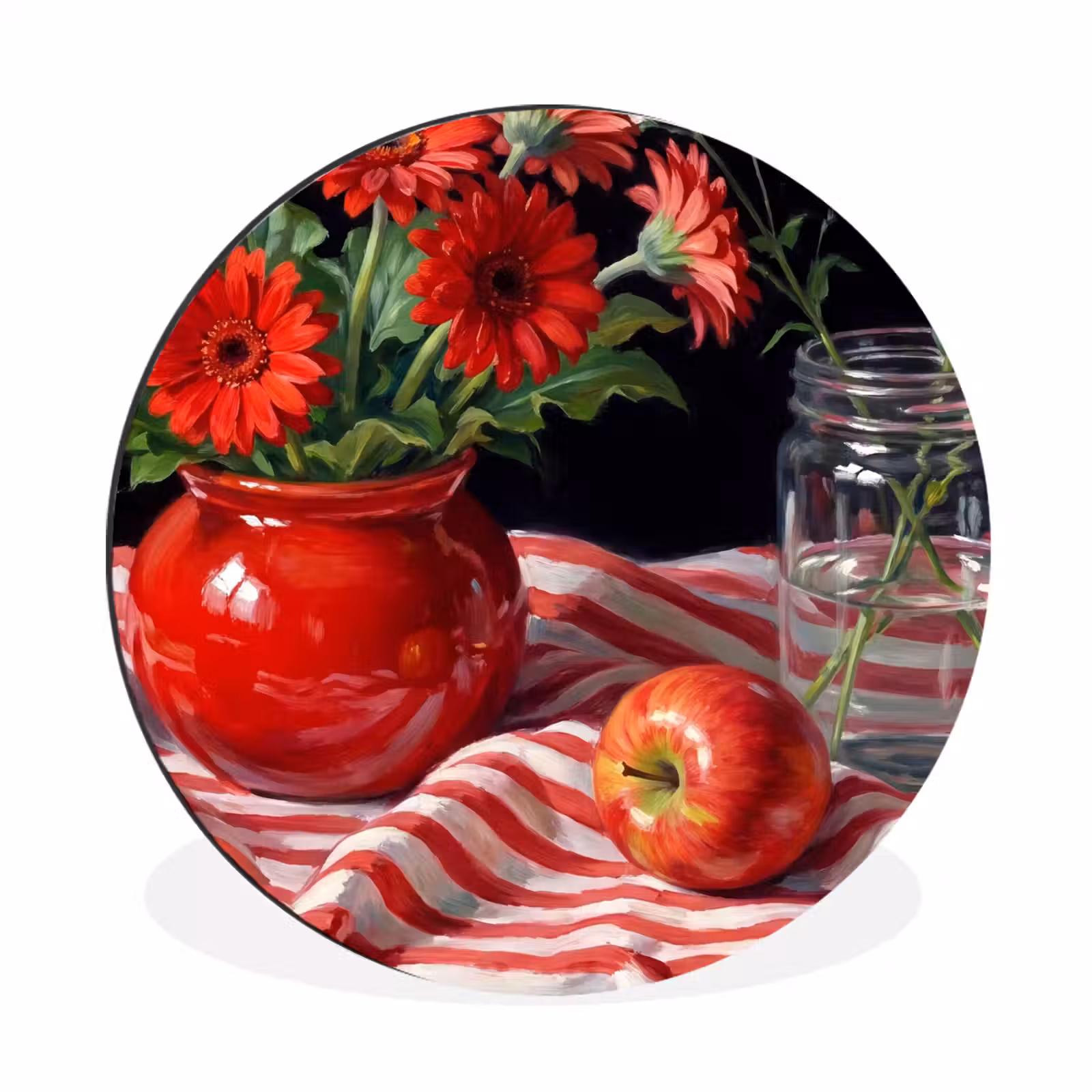 Wall circle - Aluminum - Red Flowers - Vase - Rode bloemen - Vaas Wandcirkel aluminium klein