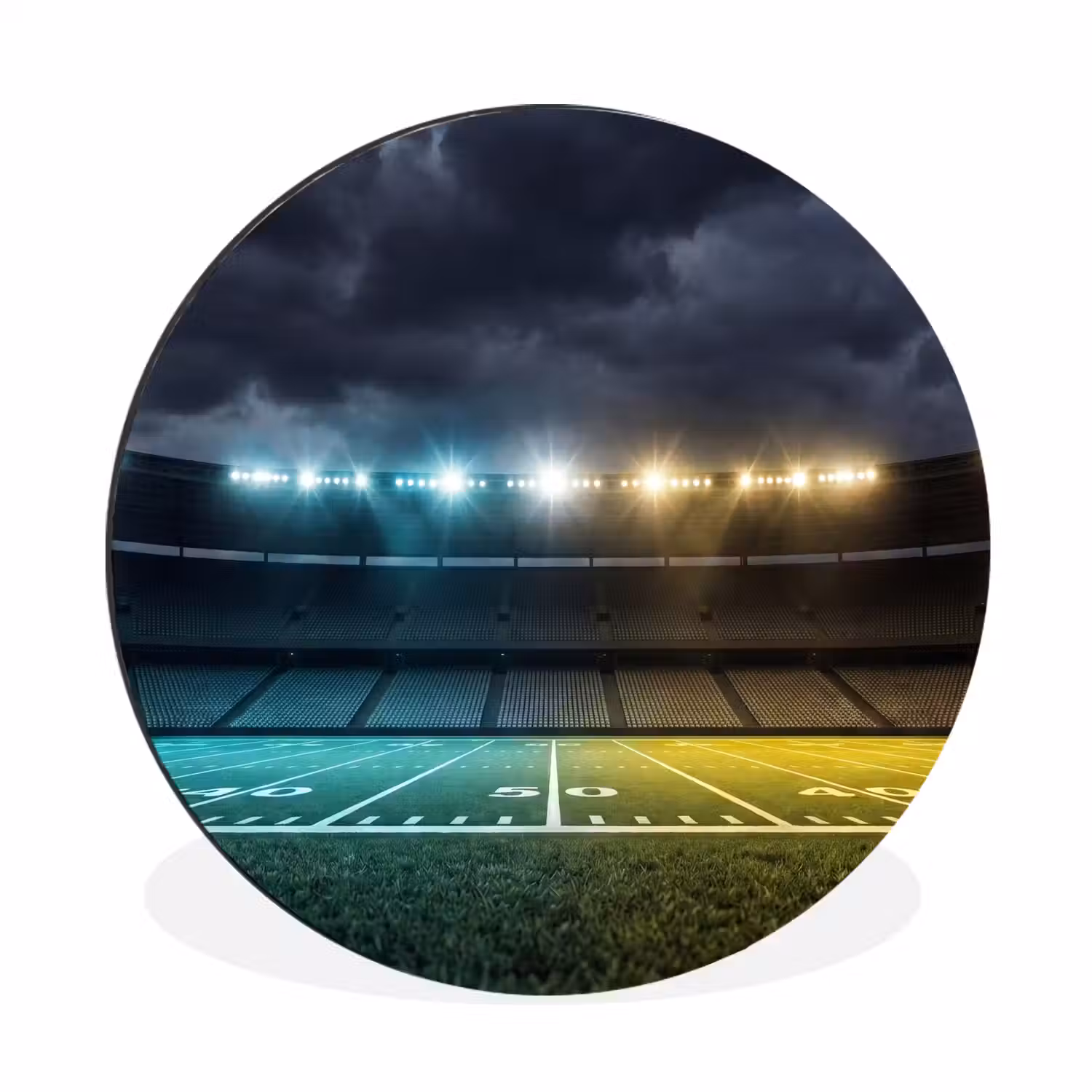 Voetbal - Stadion - Nacht - Modern Wandcirkel aluminium klein -3d