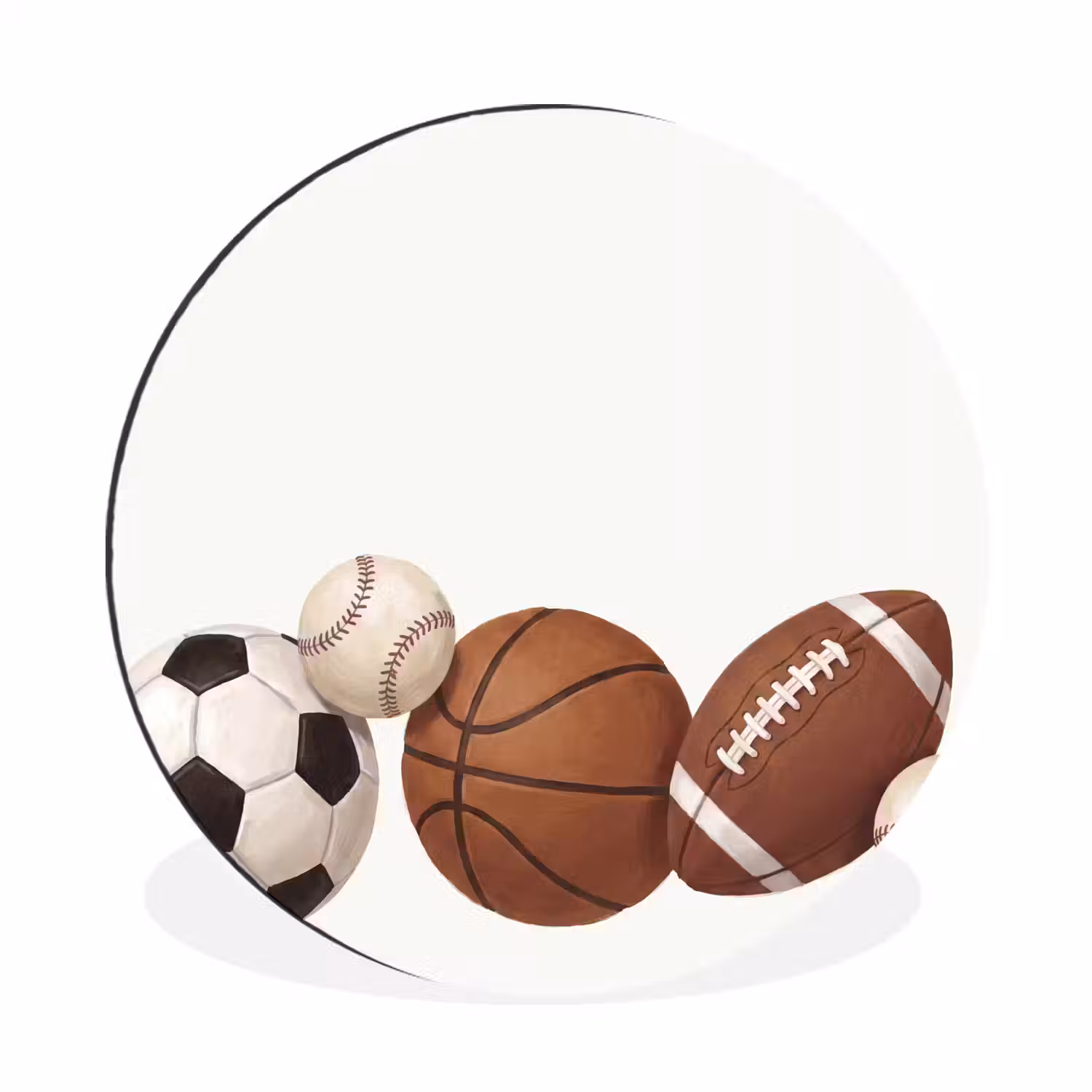 Sport - Ballen - Illustratie Wandcirkel aluminium klein -3d
