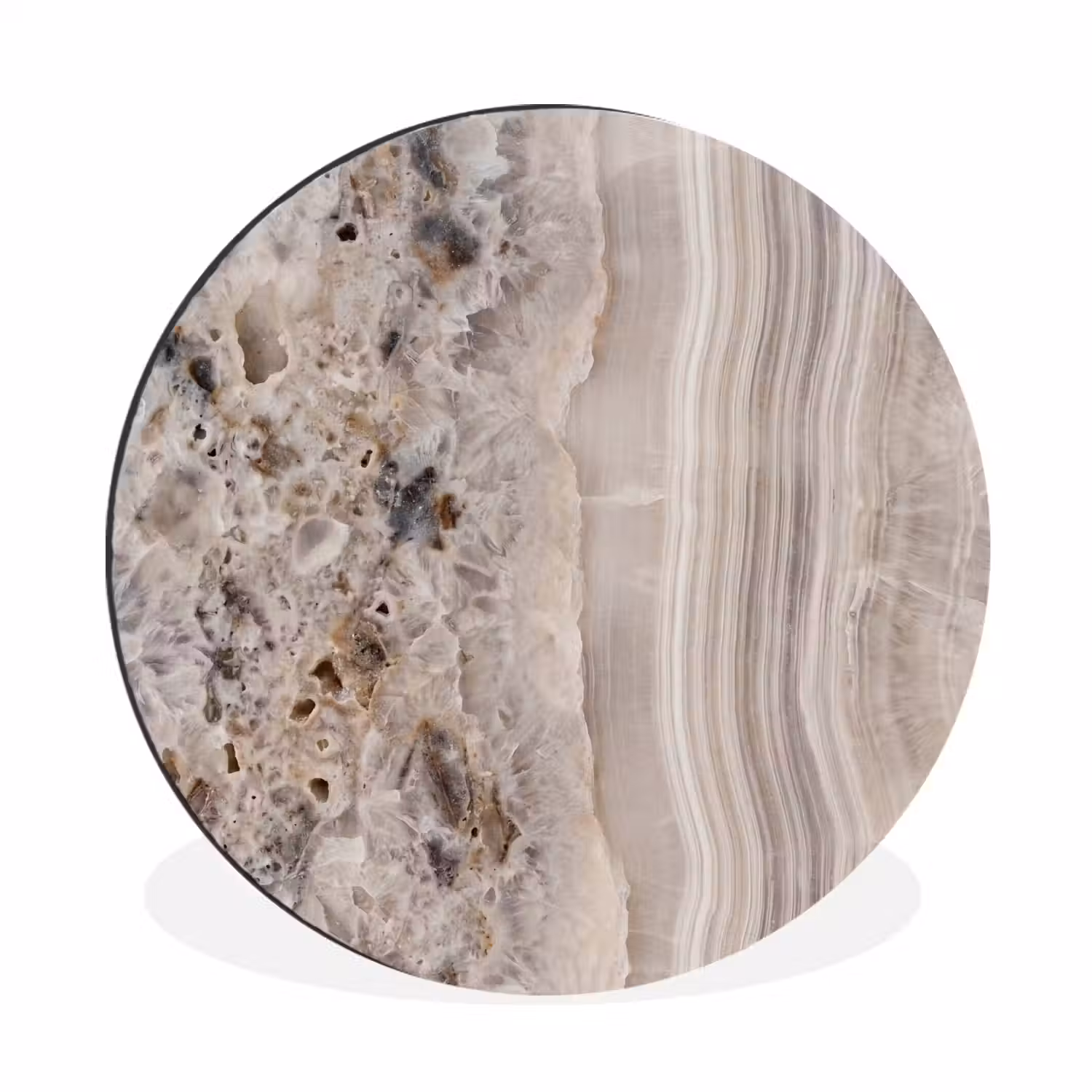 Steen - Textuur - Abstract - Beige - Wit Wandcirkel aluminium klein -3d
