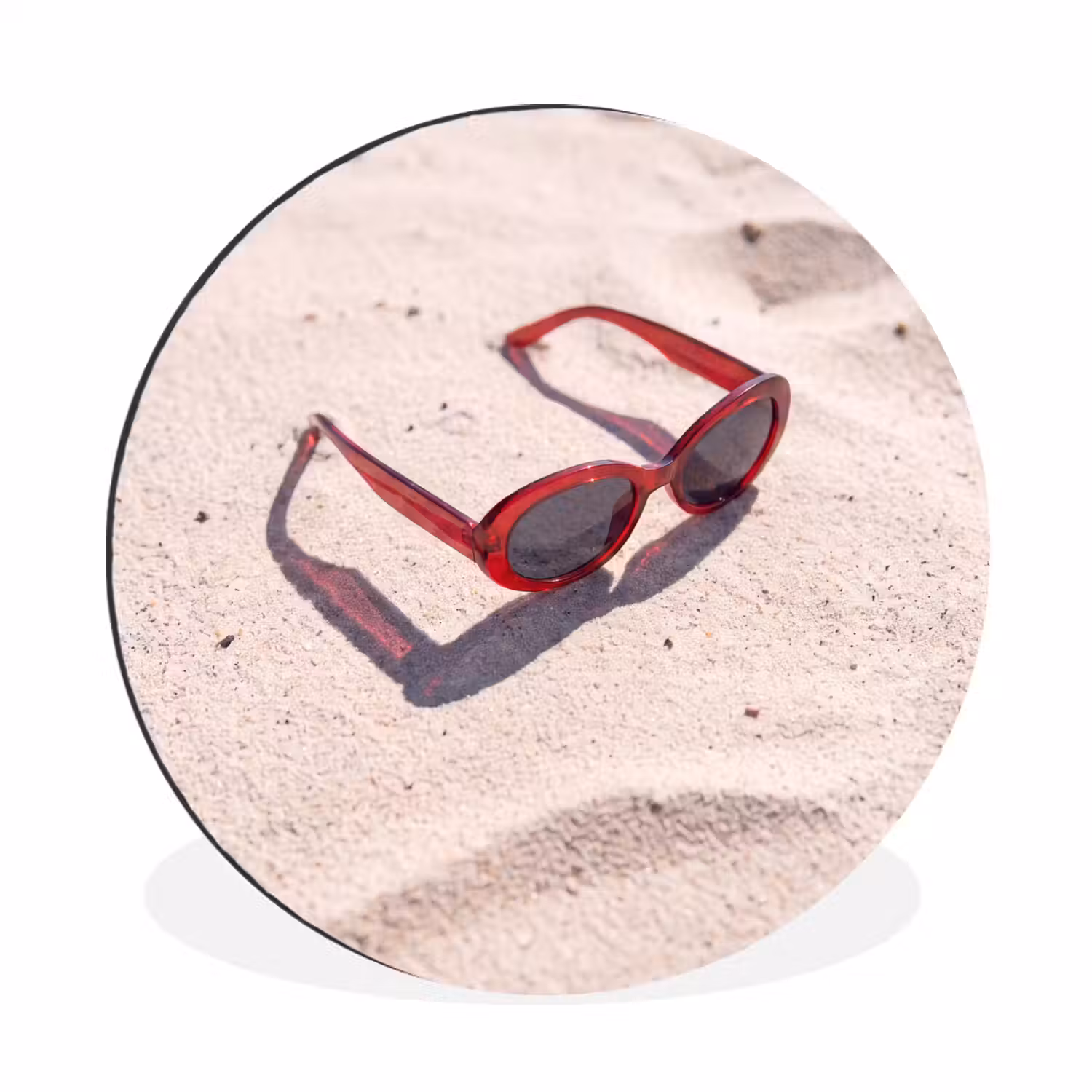 Zonnebril - Strand - Vakantie - Rood Wandcirkel aluminium klein -3d