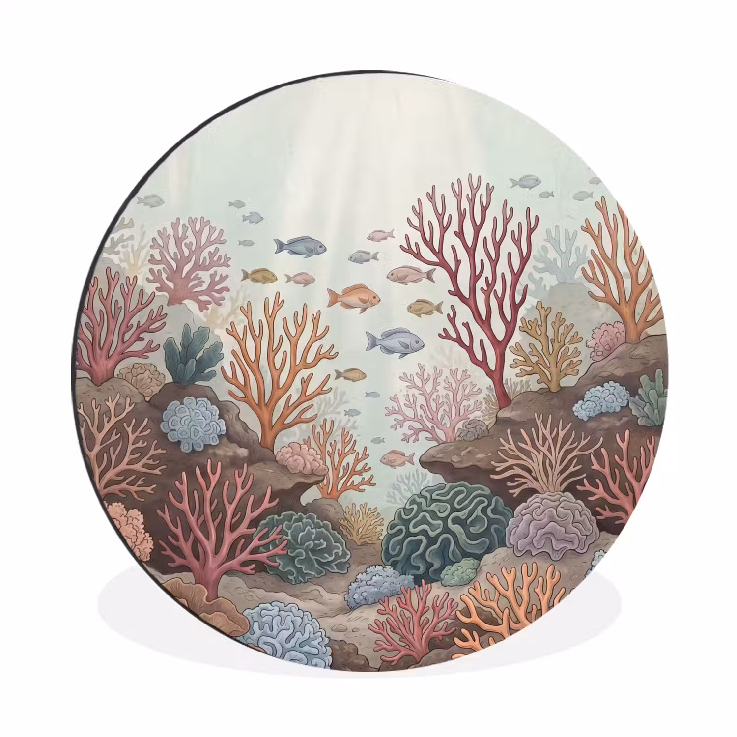 Onderwater - Koraal - Vis - Natuur Wandcirkel aluminium klein -3d