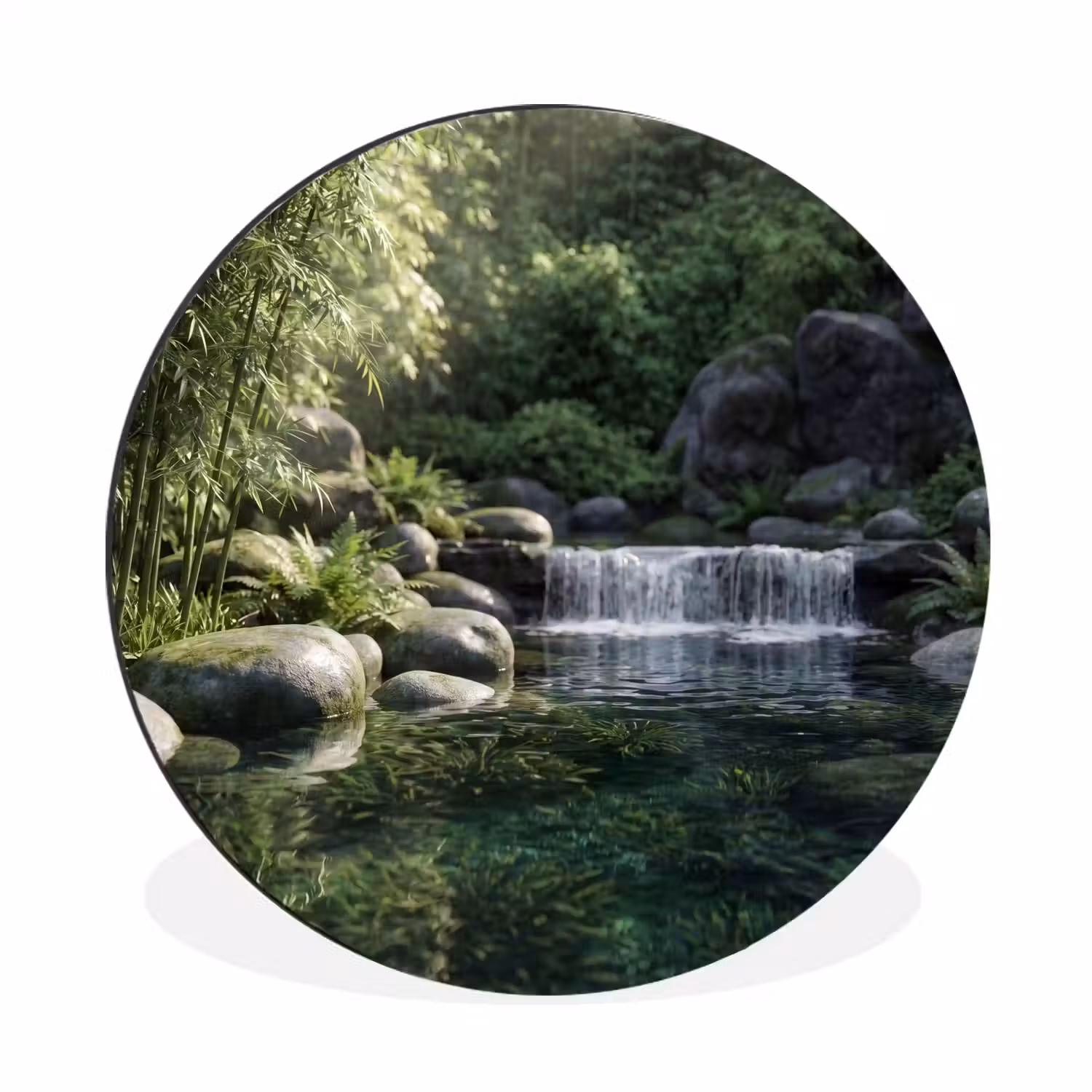 Beek - Waterval - Natuur - Groen Wandcirkel aluminium klein -3d