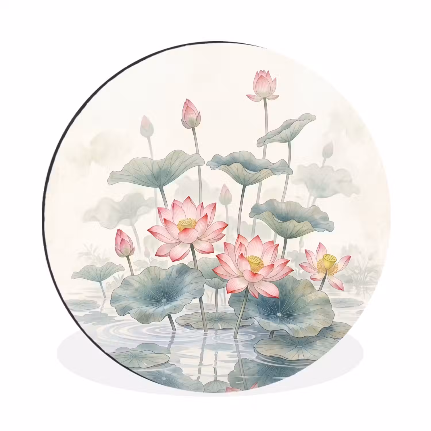 Aquarel - Lotusbloemen - Kleurrijk Wandcirkel aluminium klein -3d