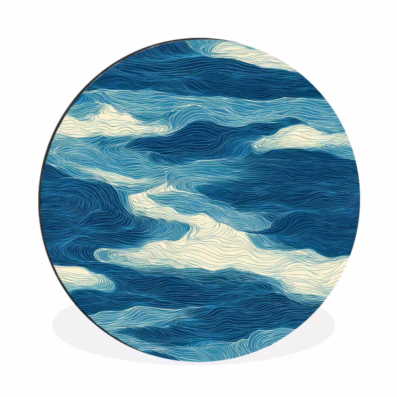 Golven - Abstract - Patroon - Blauw - Wit Wandcirkel aluminium klein 190 -3d