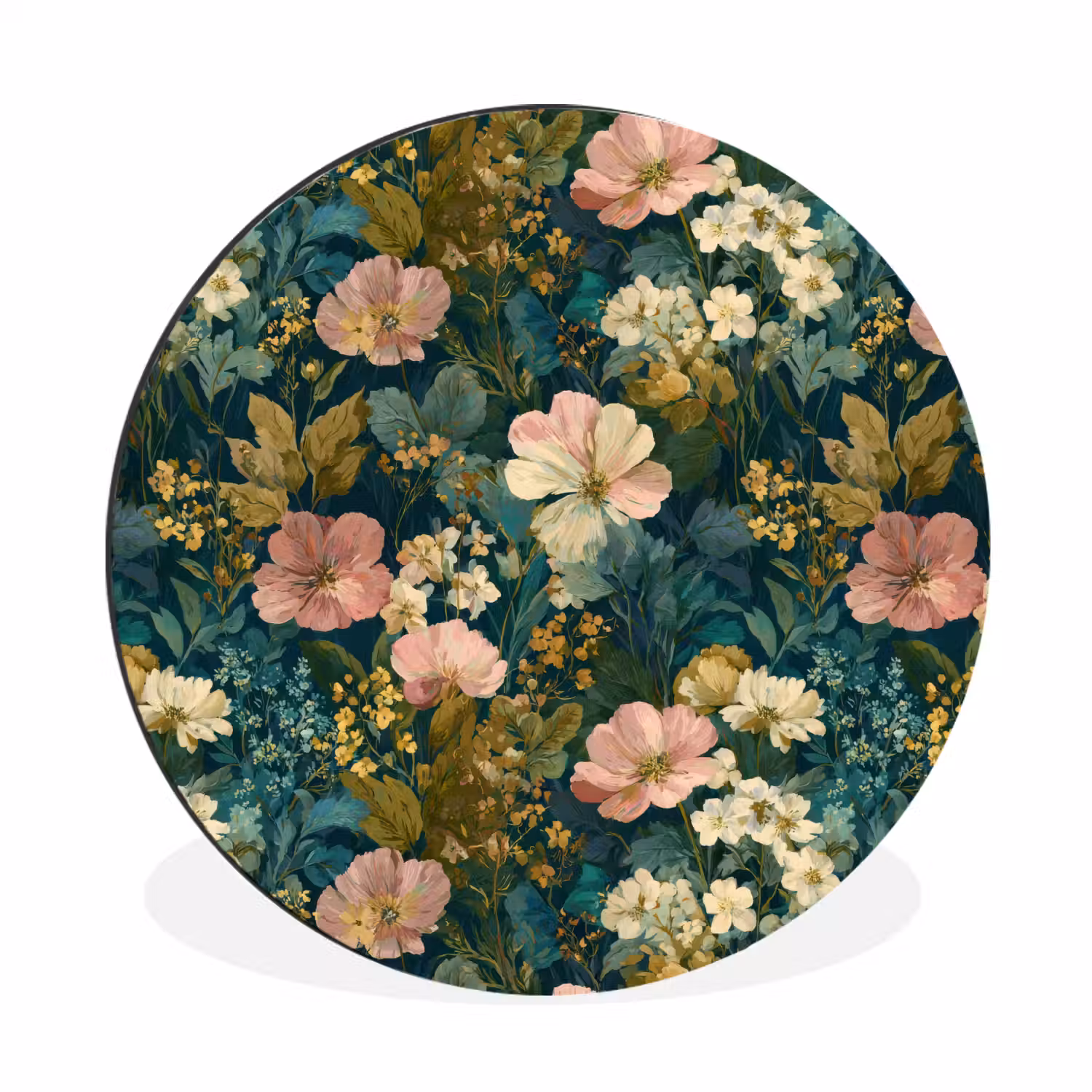 Wilde bloemen - Botanisch - Patroon - Roze - Romantisch Wandcirkel aluminium klein 190 -3d