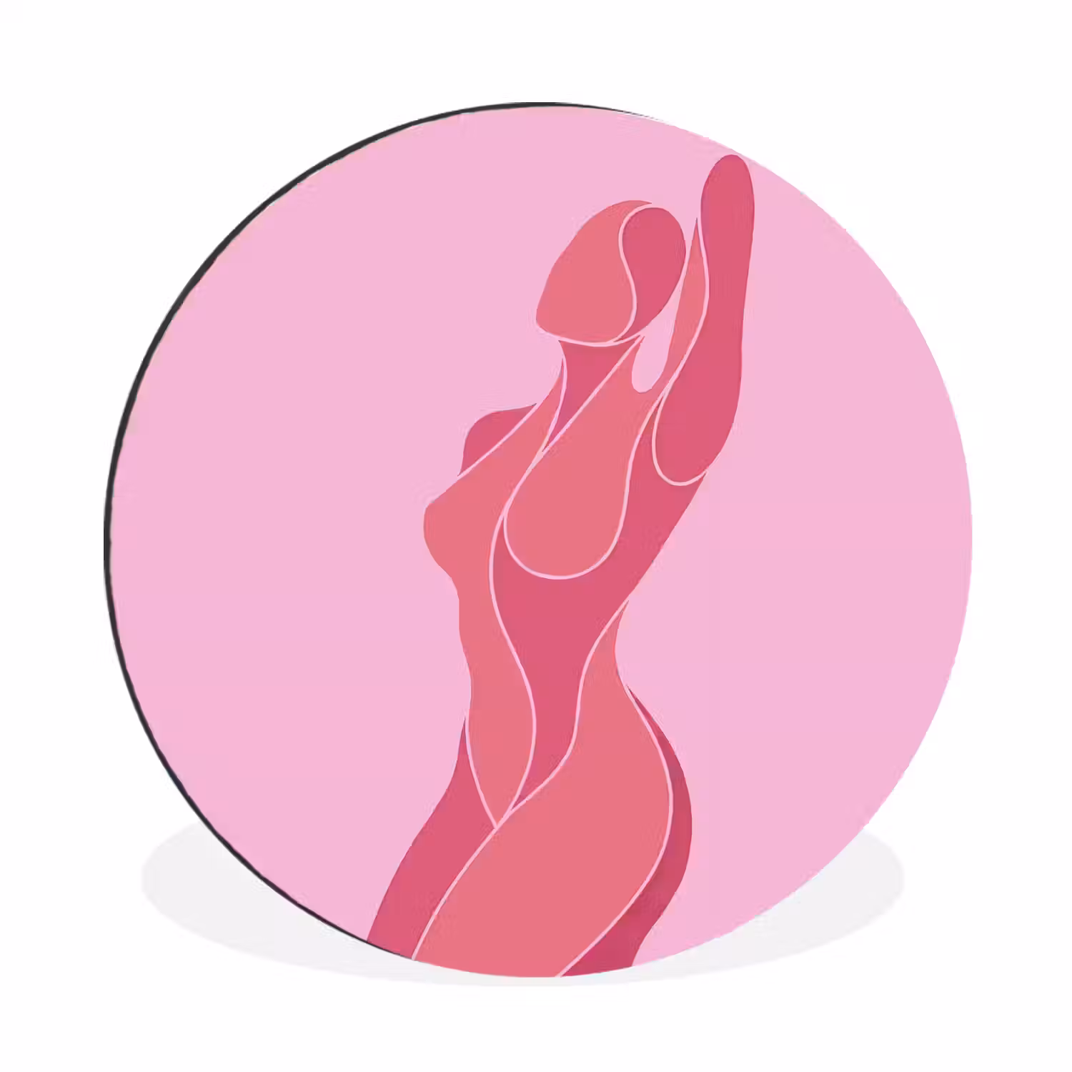 Vrouw - Lichaam - Abstract - Roze Wandcirkel aluminium klein -3d