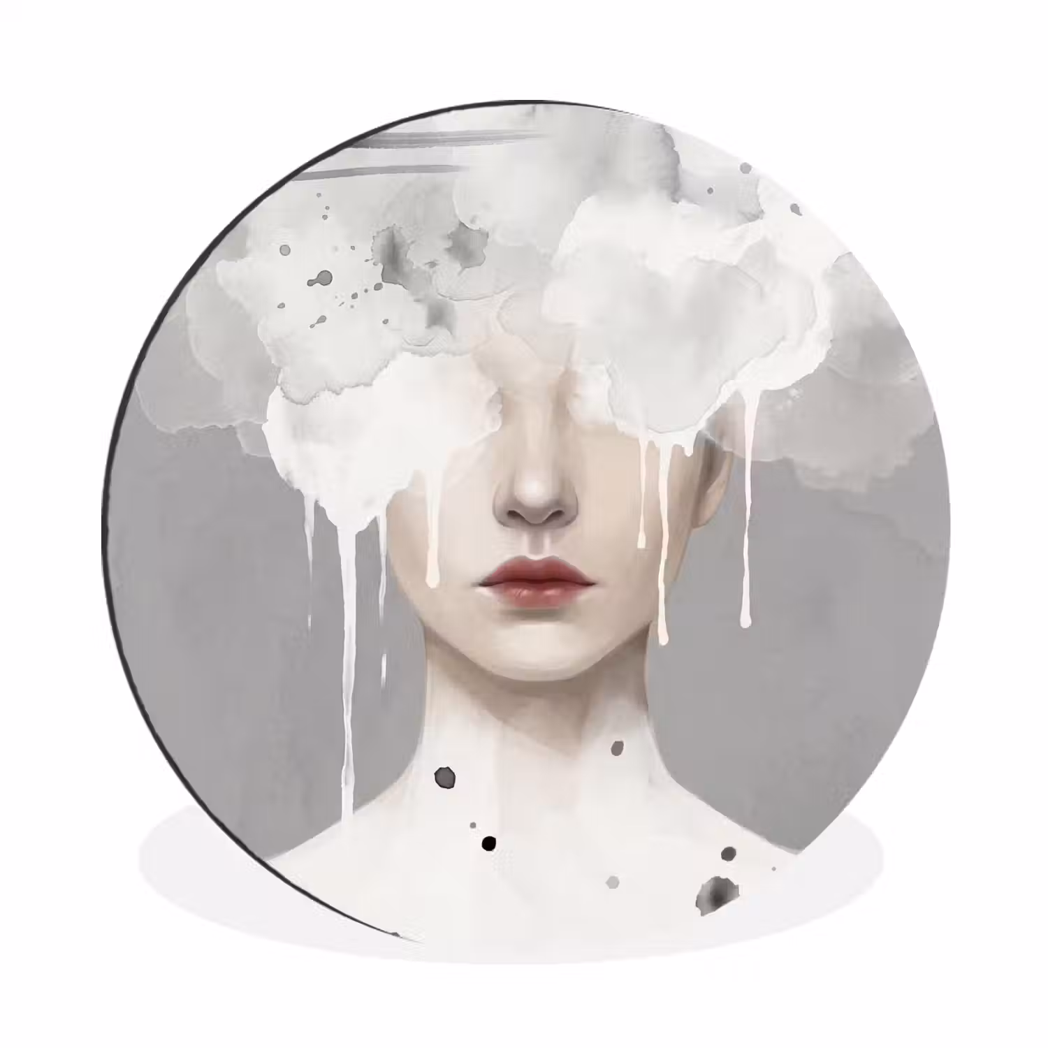 Vrouw - Wolk - Grijs Wandcirkel aluminium klein -3d