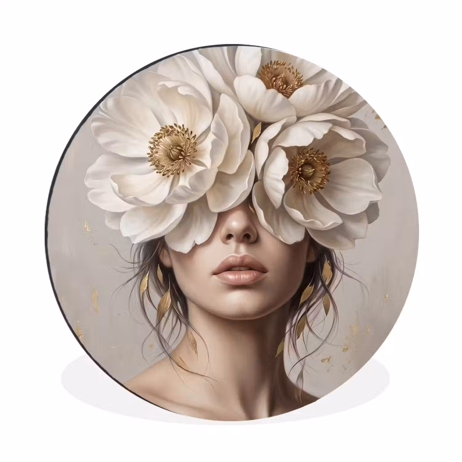 Vrouw - Pioenroos - Wit Wandcirkel aluminium klein -3d