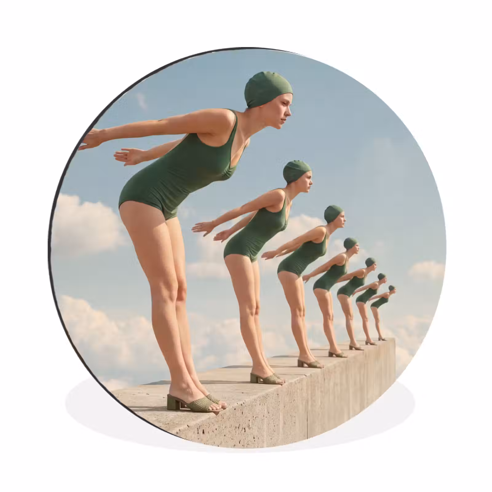 Wall circle - Aluminum - Women - Diving Pose - Clouds - Vrouwen - Duikhouding - Wolken Wandcirkel aluminium klein
