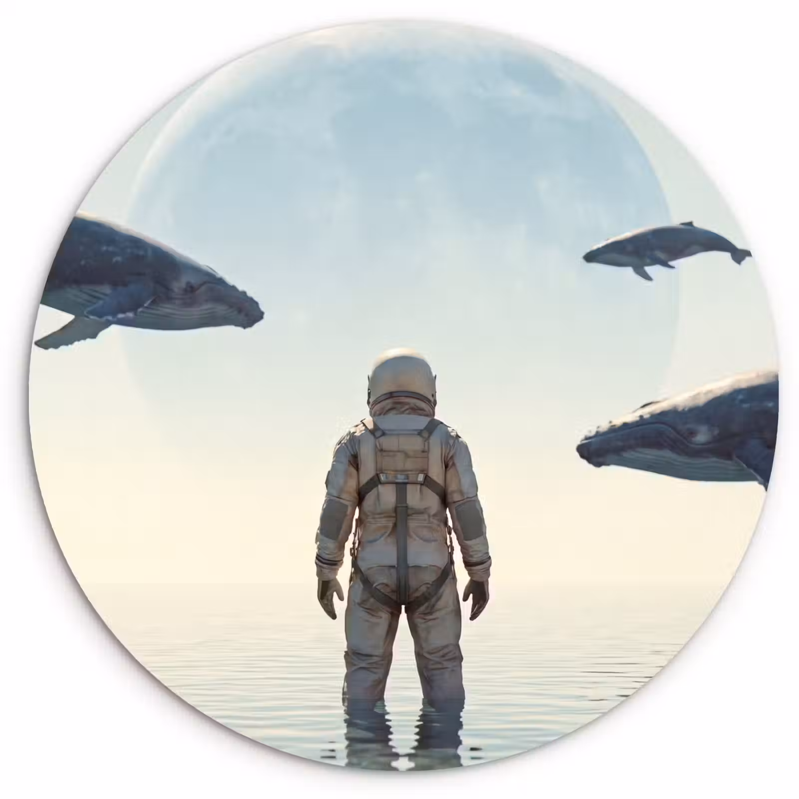 Wall circle - Glass - Astronaut - Whale - Fantasy - Ruimtevaarder - Walvis - Fantasie Wandcirkel plexiglas klein