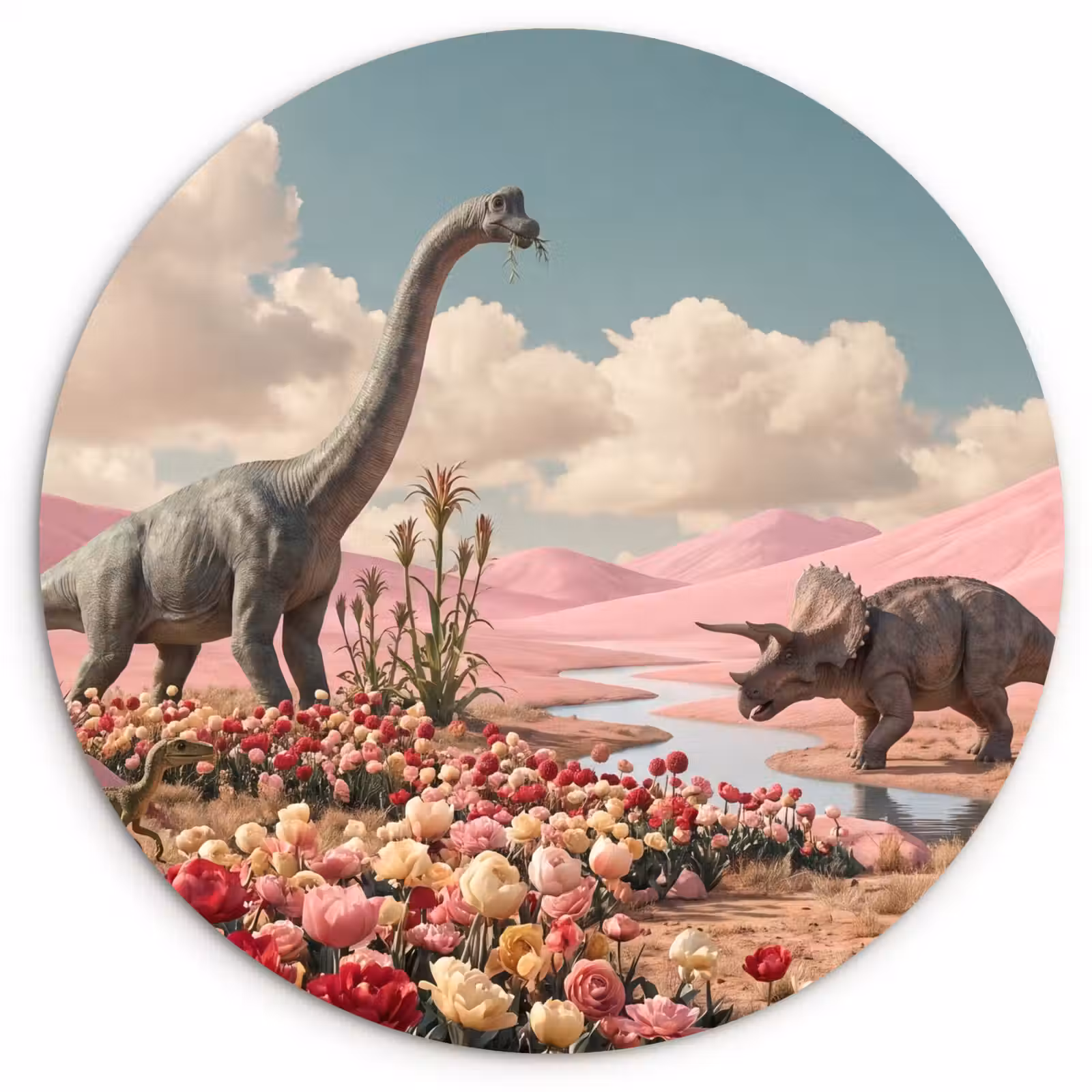 Wall circle - Glass - Dinosaur - Pink - Landscape - Dinosaurus - Roze - Landschap Wandcirkel plexiglas klein