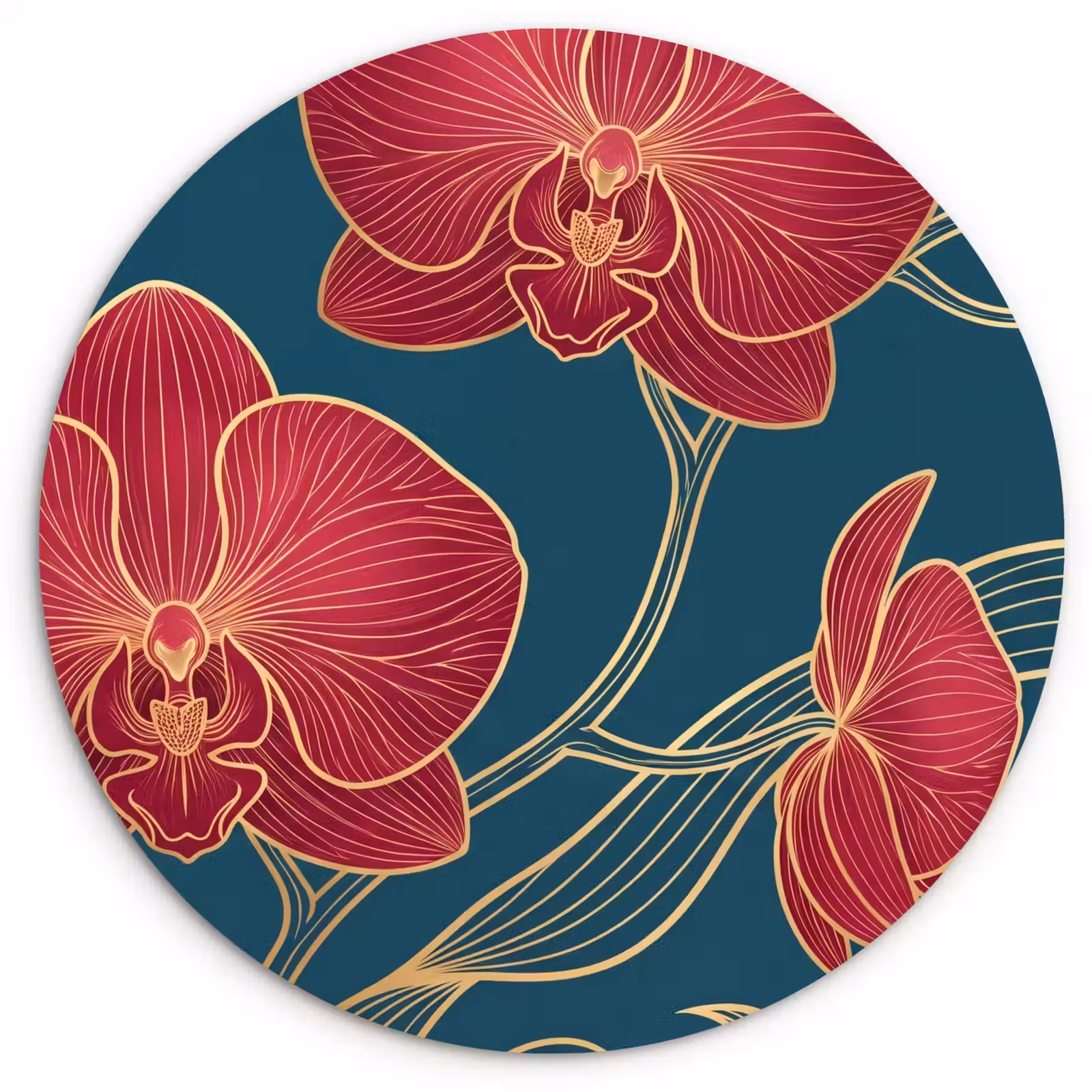 Wall circle - Glass - Flowers - Red - Gold - Bloemen - Rood - Goud Wandcirkel plexiglas klein