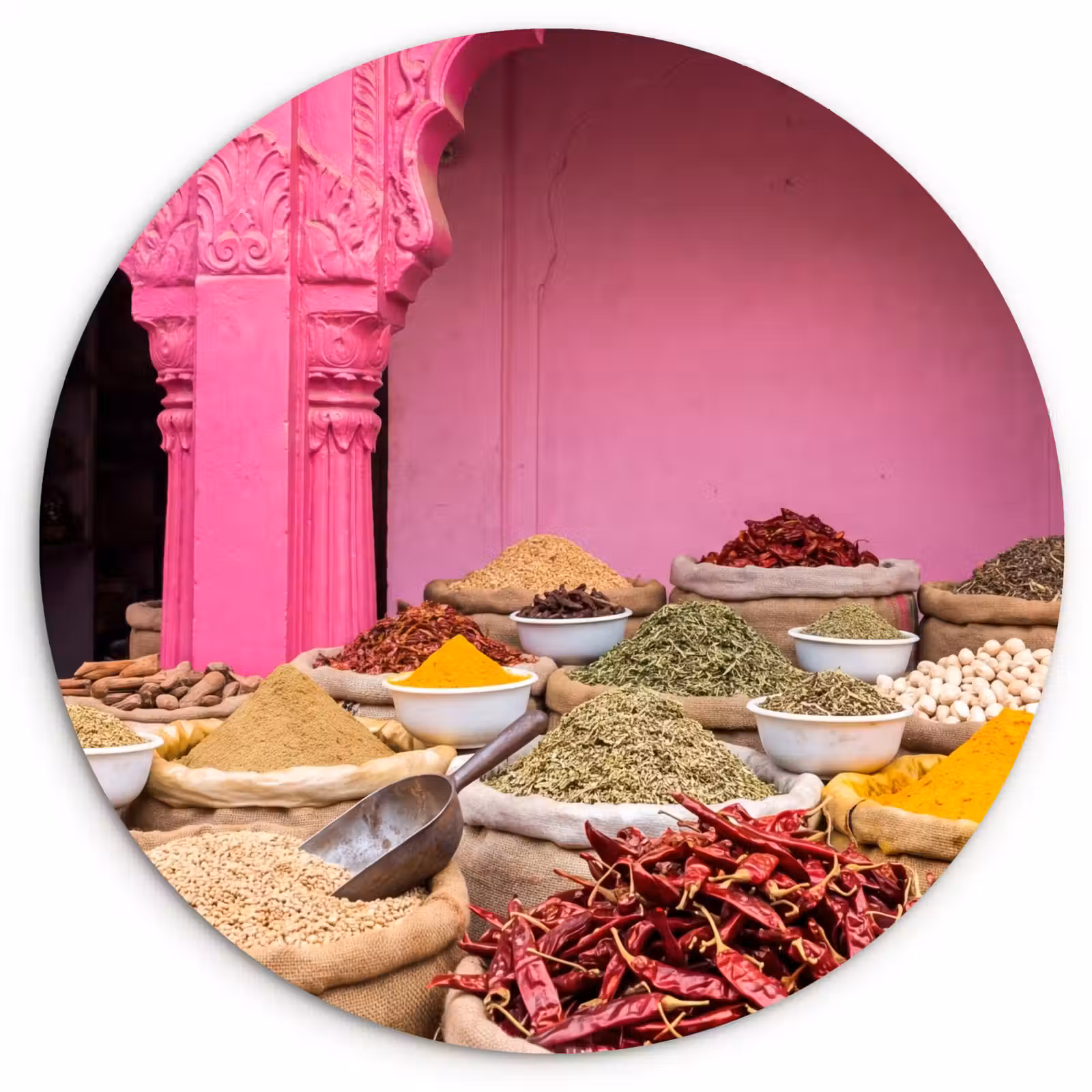 Wall circle - Glass - Herbs - Market - Pink - Kruiden - Markt - Roze Wandcirkel plexiglas klein