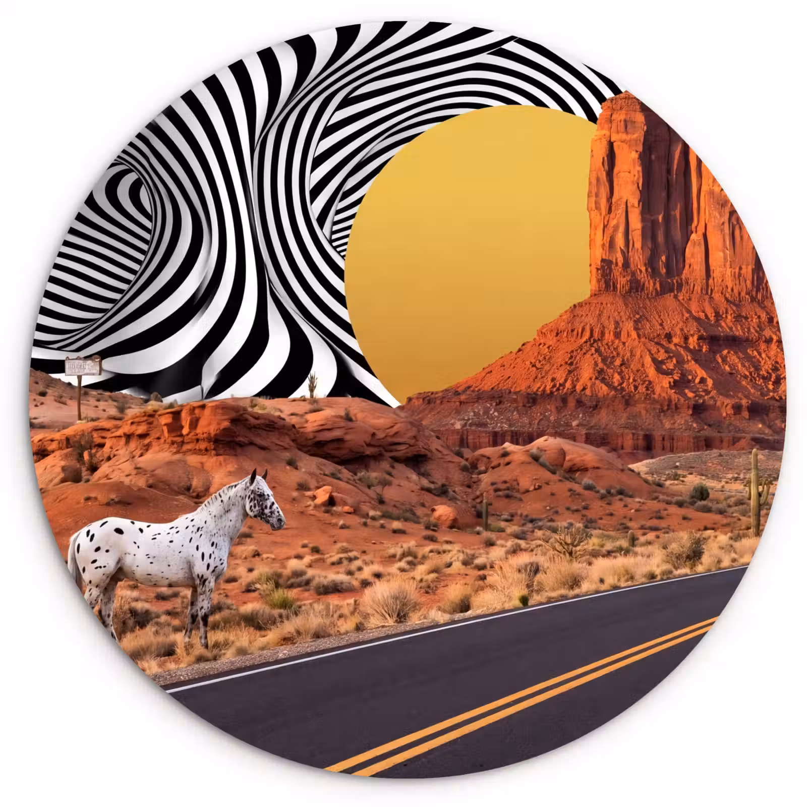 Wall circle - Glass - Horse - Desert - Nature - Paard - Woestijn - Natuur Wandcirkel plexiglas klein