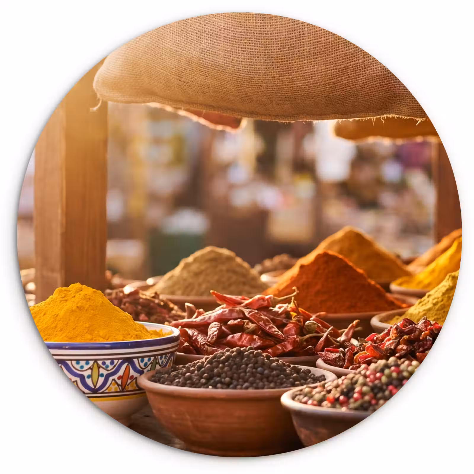 Wall circle - Glass - Spices - Market - Colorful - Specerijen - Markt - Kleurrijk Wandcirkel plexiglas klein