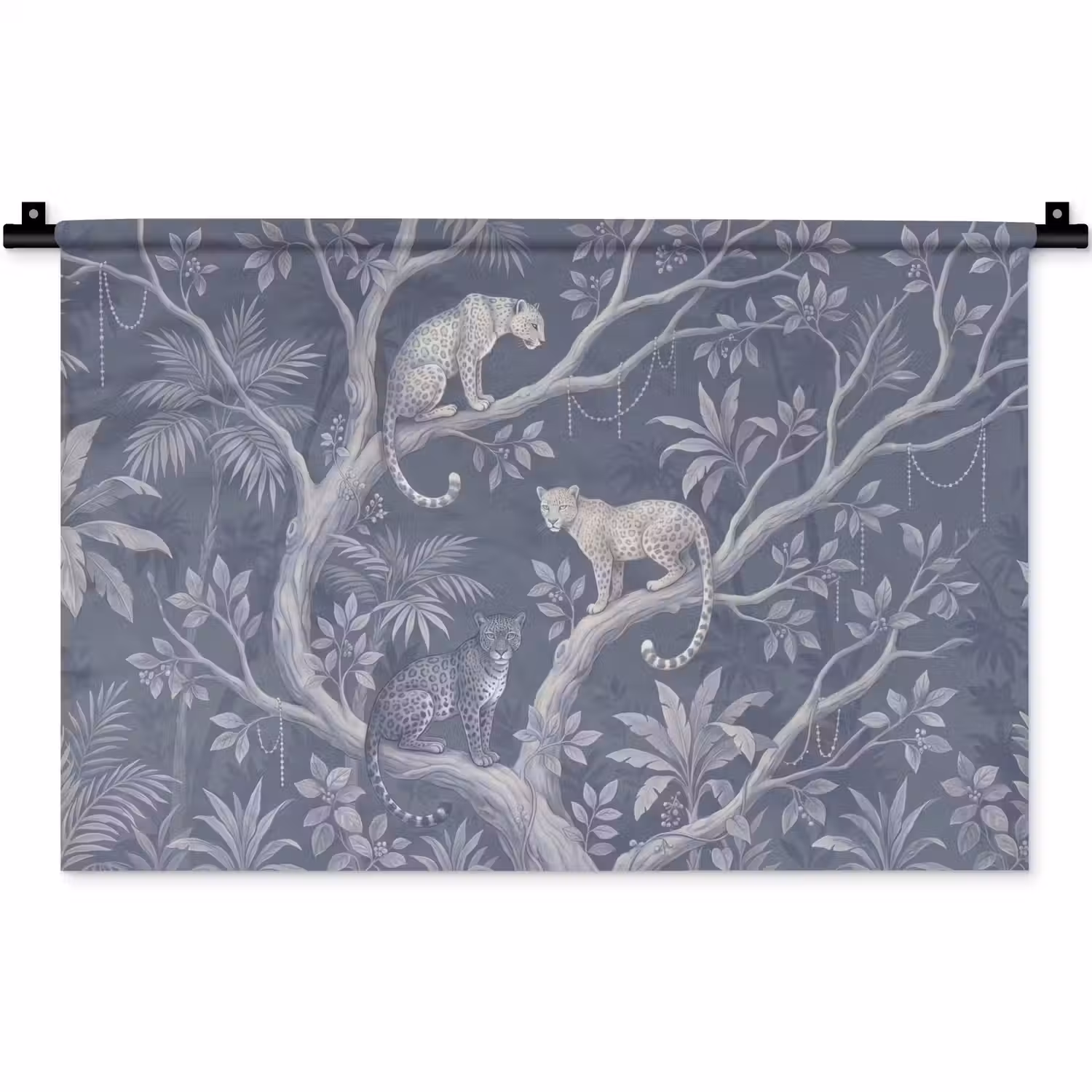 Dieren - Jungle - Illustratie - Bomen - Blauw Wandkleed katoen klein -zz3d