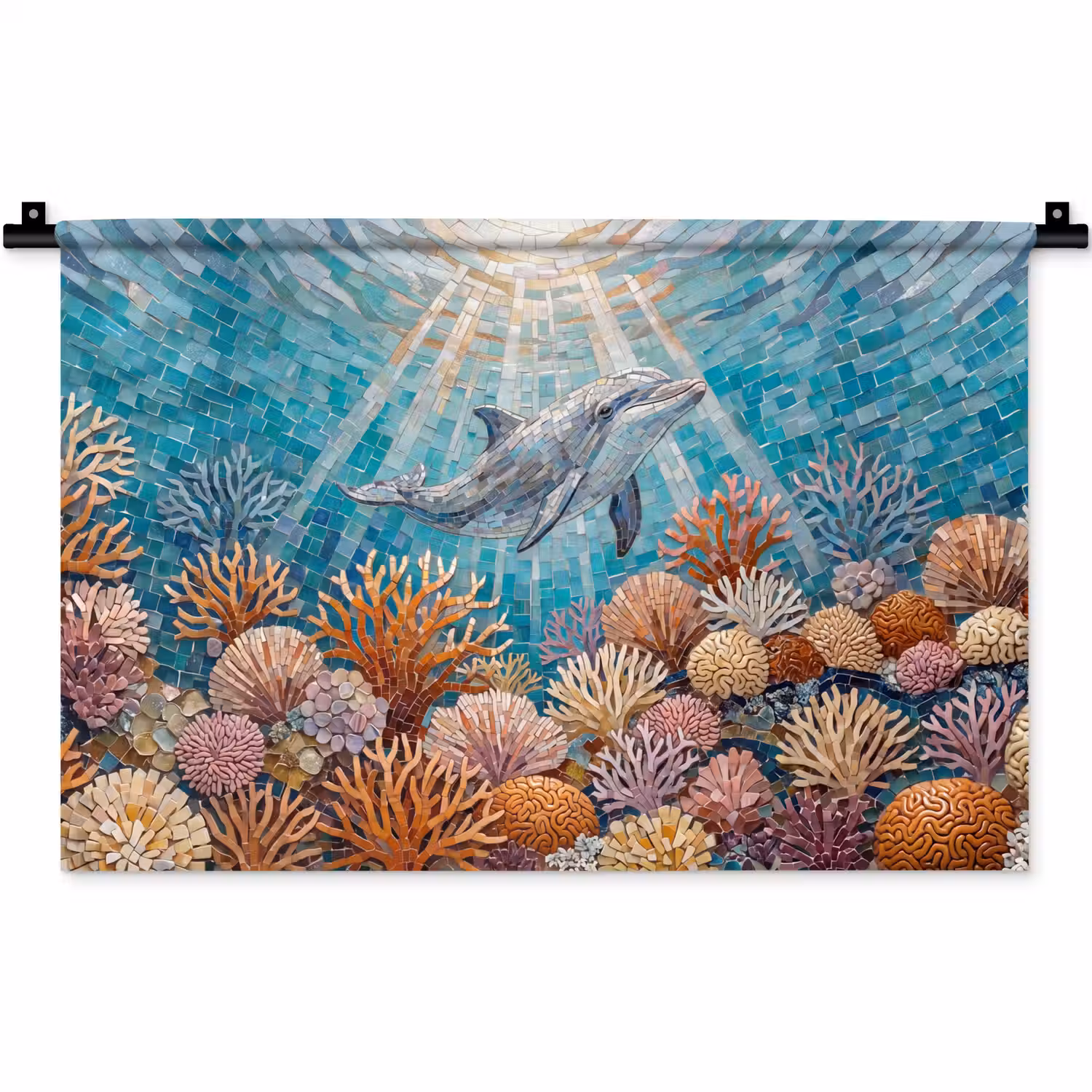 Dieren - Mozaïek - Oceaan - Koraal - Blauw Wandkleed katoen klein -zz3d