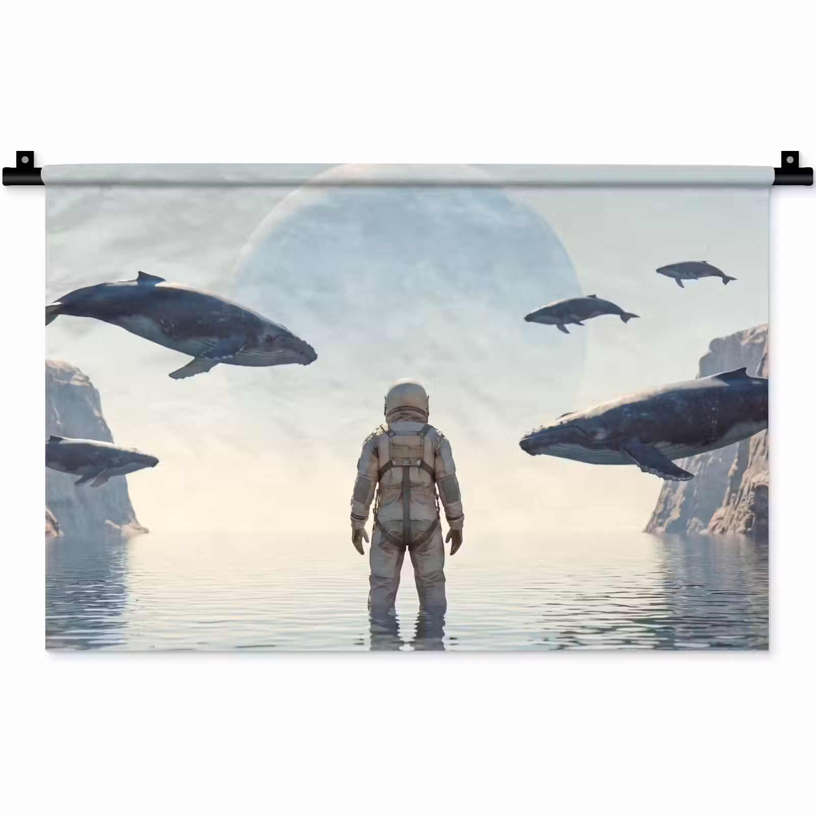 Wall Hanging - Astronaut - Whale - Fantasy - Ruimtevaarder - Walvis - Fantasie Wandkleed katoen klein