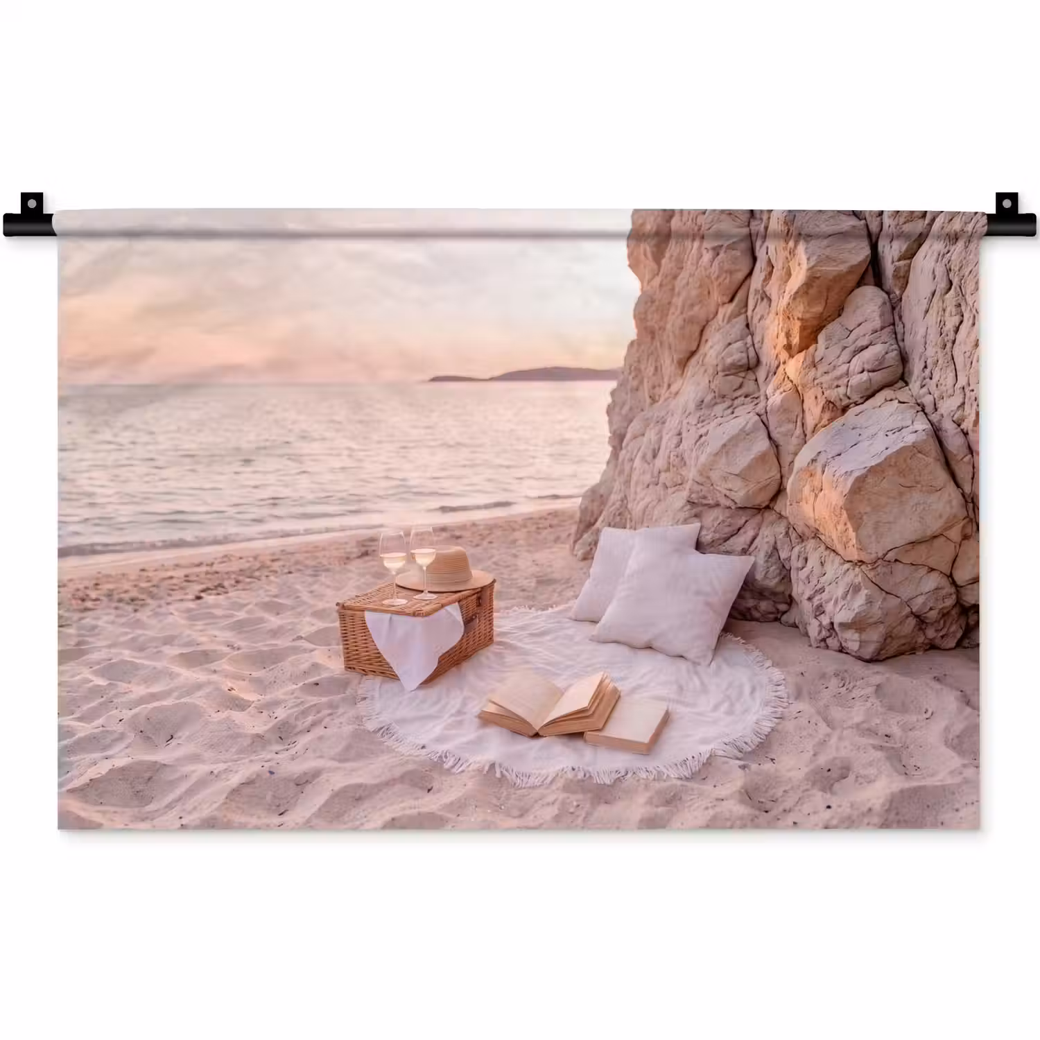 Strand - Picknick - Zonsondergang - Zomer - Natuur Wandkleed katoen klein -zz3d