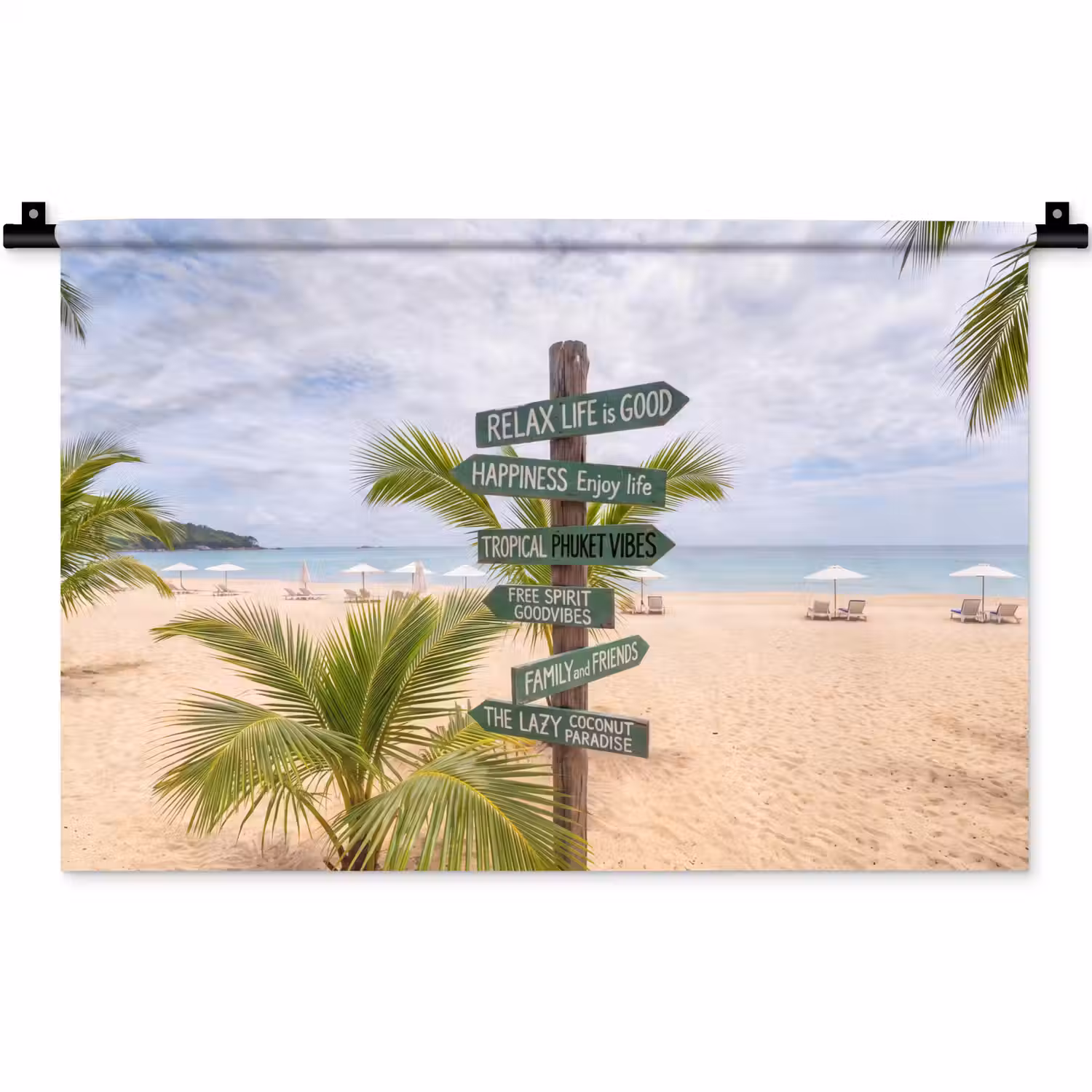Strand - Wegwijzer - Palmen - Tropisch - Groen Wandkleed katoen klein -zz3d