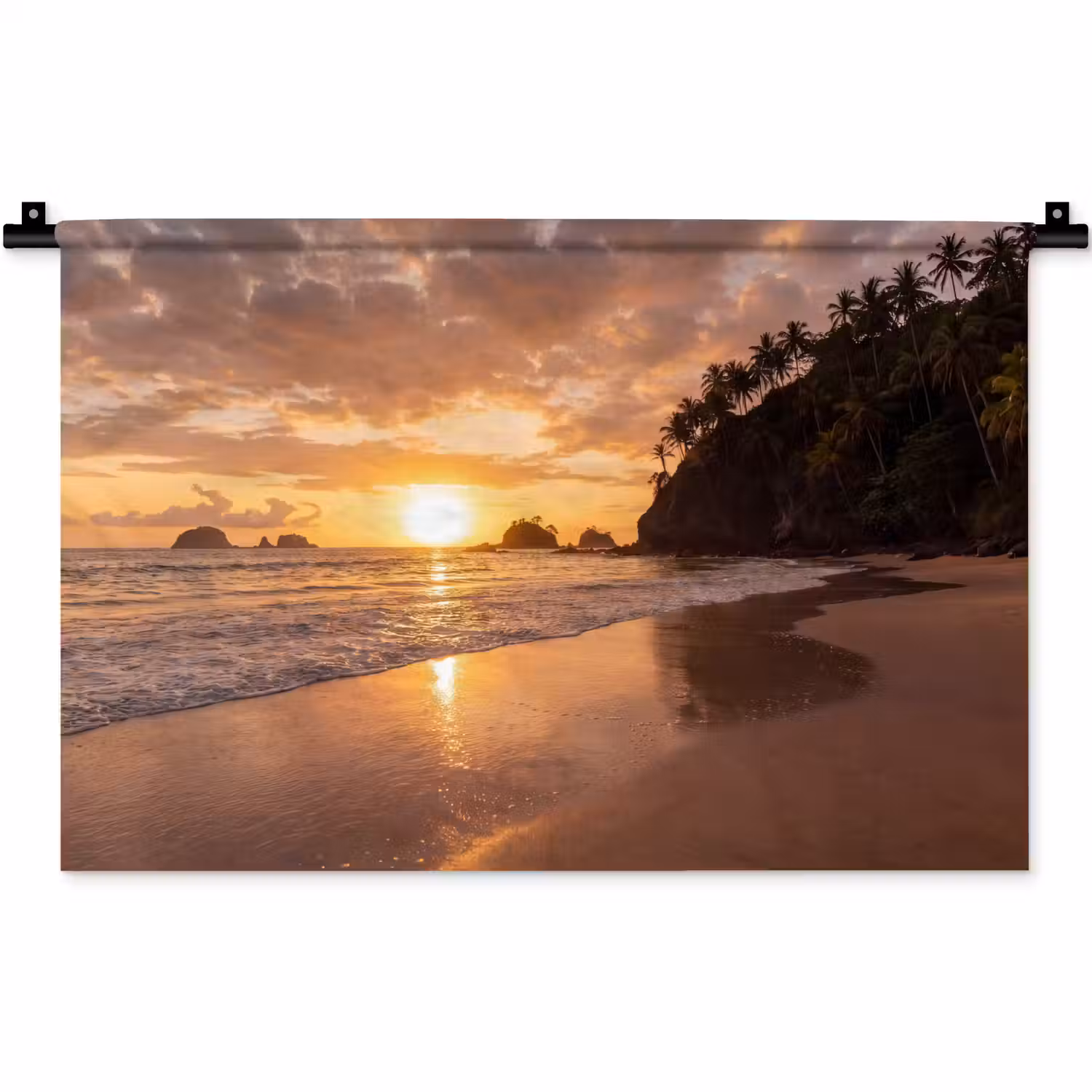 Strand - Zonsondergang - Natuur - Tropisch - Oranje Wandkleed katoen klein -zz3d