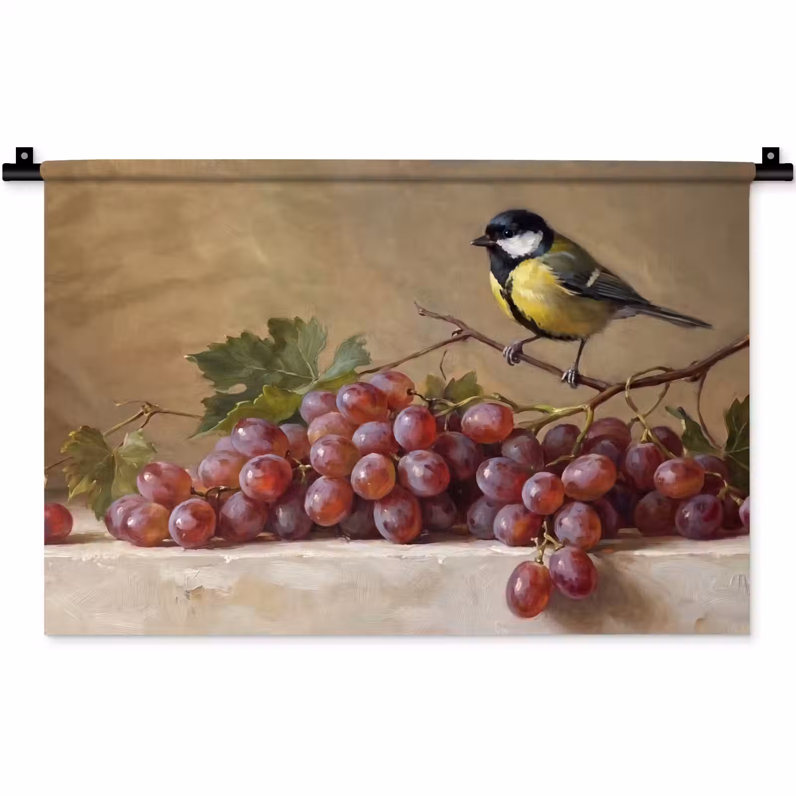 Wall Hanging - Bird - Grapes - Still Life - Vogel - Druiven - Stilleven Wandkleed katoen klein