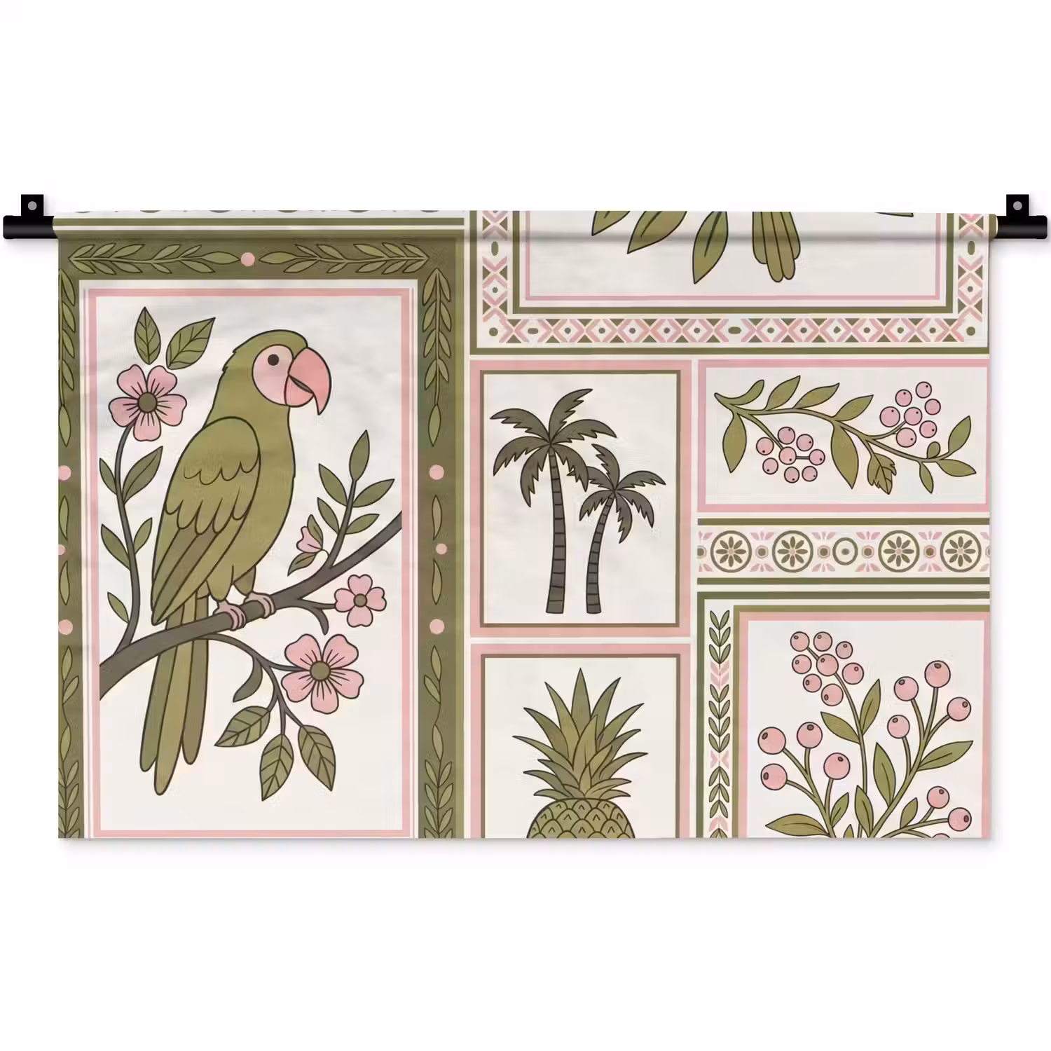 Vogel - Tropisch - Patroon - Decoratief - Groen Wandkleed katoen klein -zz3d