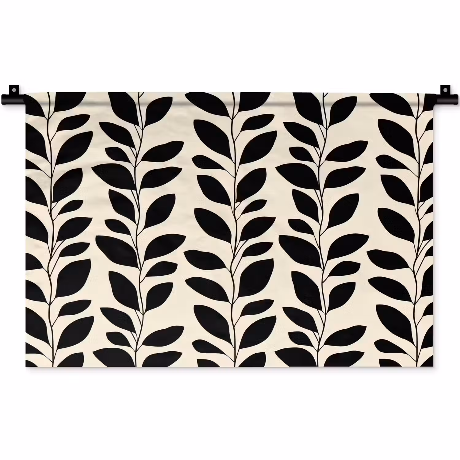Botanisch - Dessin - Zwart - Beige Wandkleed katoen klein 269 -zz3d
