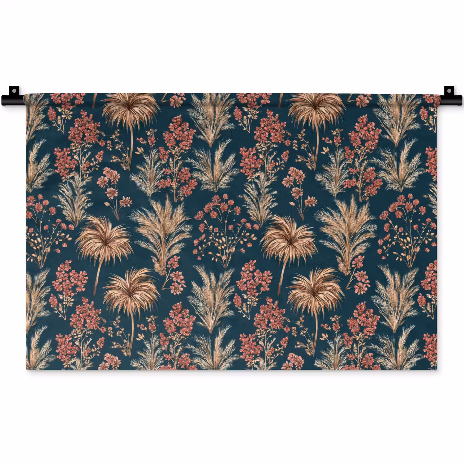Botanisch - Patroon - Blauw Wandkleed katoen klein 269 -zz3d