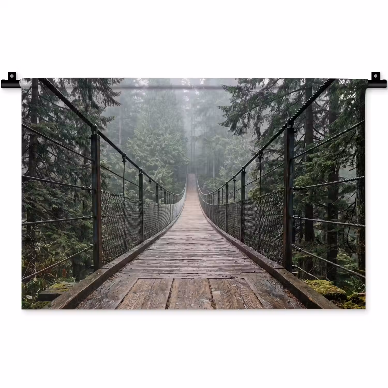 Brug - Bos - Mist - Natuur Wandkleed katoen klein -zz3d