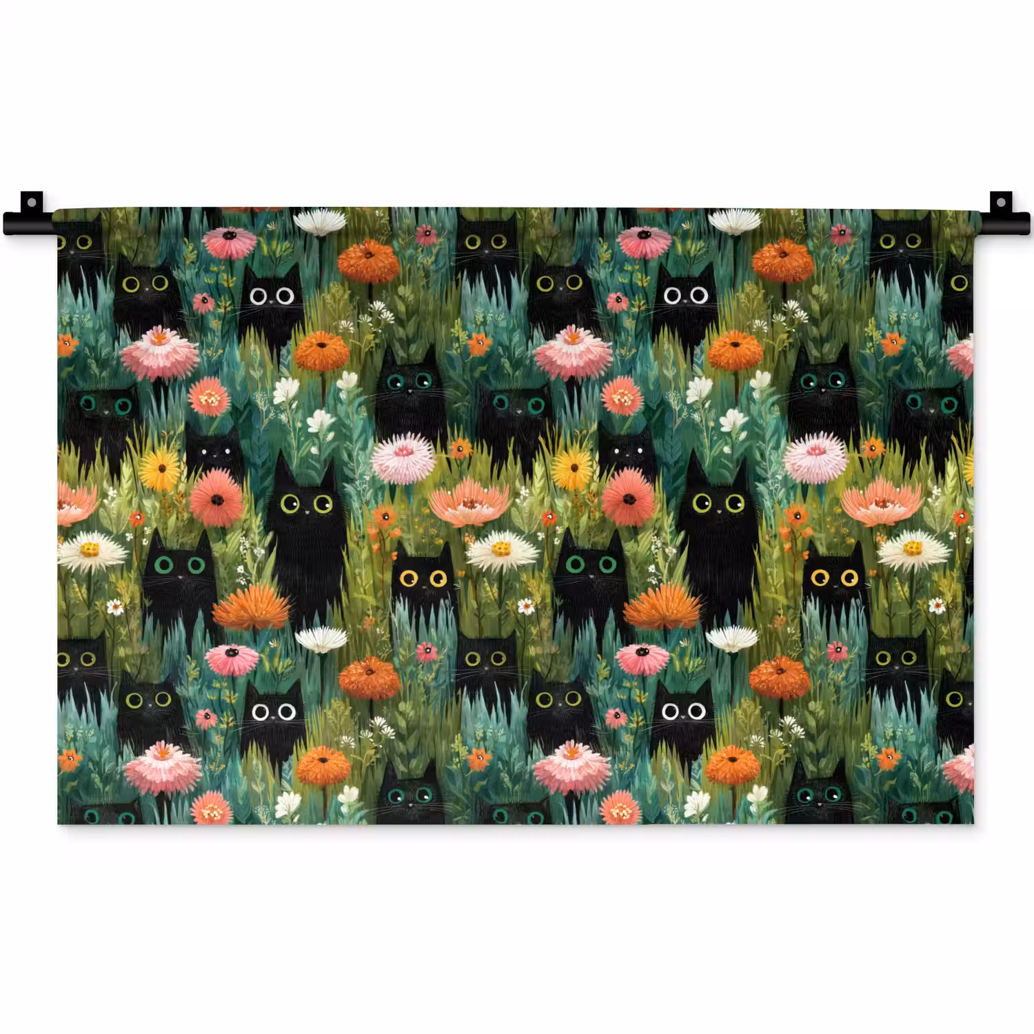 Katten - Bloemen - Kleurrijk Wandkleed katoen klein 269 -zz3d