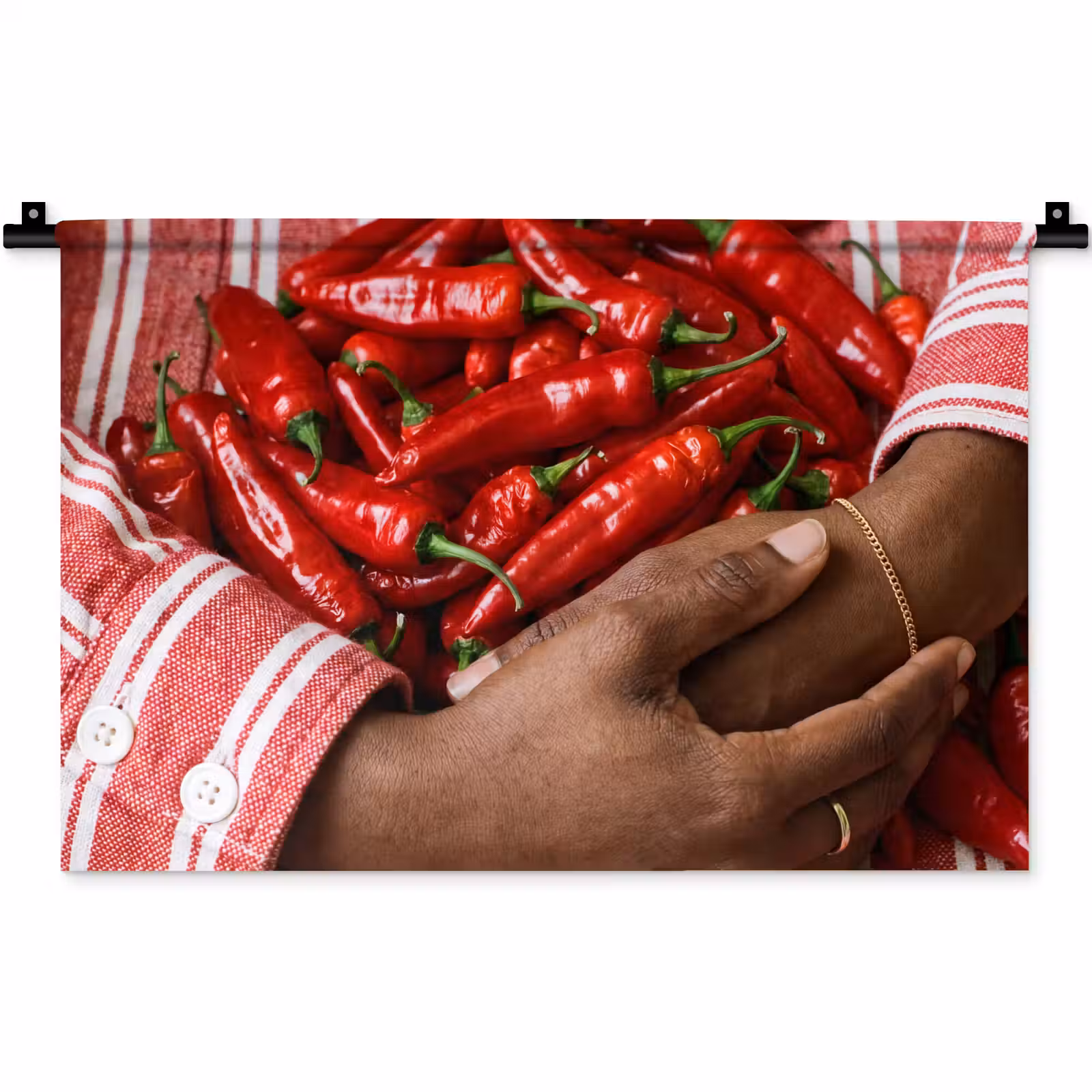 Wall Hanging - Chili Peppers - Red - Hands - Chilipepers - Rood - Handen Wandkleed katoen klein