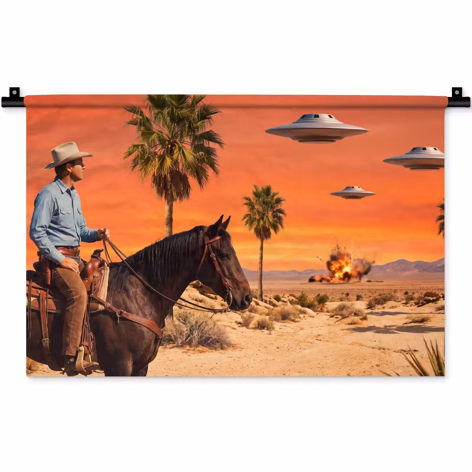 Wall Hanging - Cowboy - Horse - Desert - Cowboy - Paard - Woestijn Wandkleed katoen klein