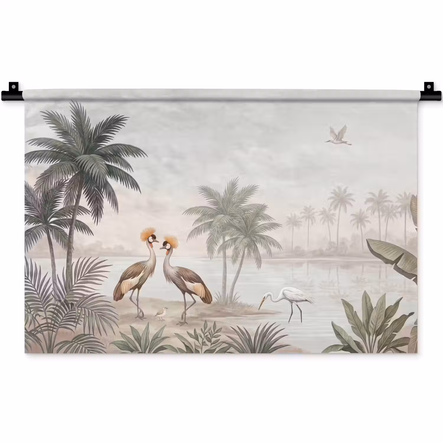 Kraanvogels - Palmbomen - Tropisch Wandkleed katoen klein -zz3d