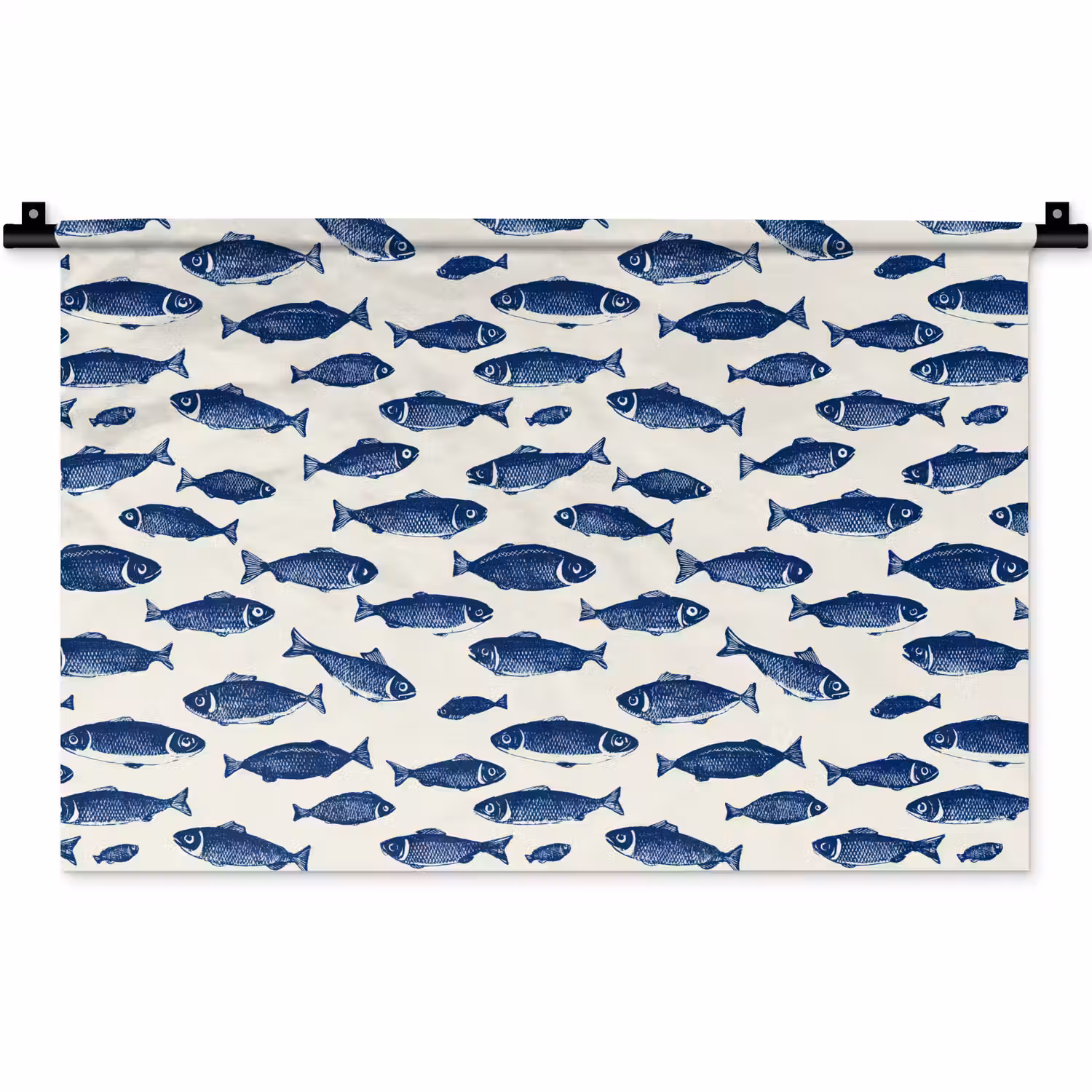 Vissen - Patroon - Blauw - Wit Wandkleed katoen klein 269 -zz3d