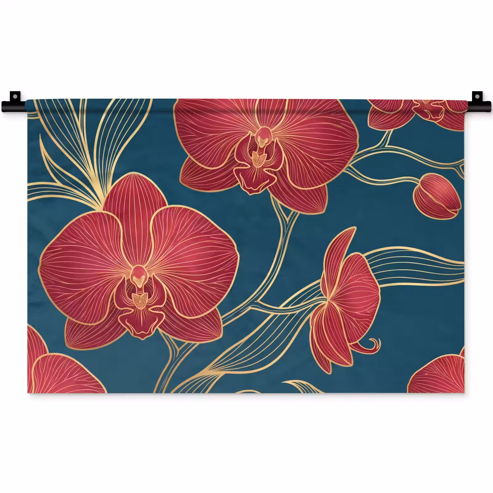 Wall Hanging - Flowers - Red - Gold - Bloemen - Rood - Goud Wandkleed katoen klein