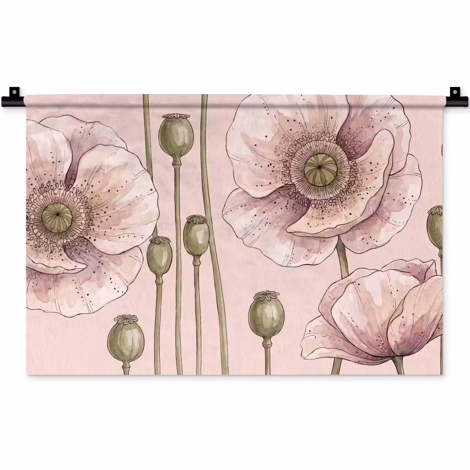 Bloemen - Zomer - Natuur - Aquarel - Roze Wandkleed katoen klein -zz3d