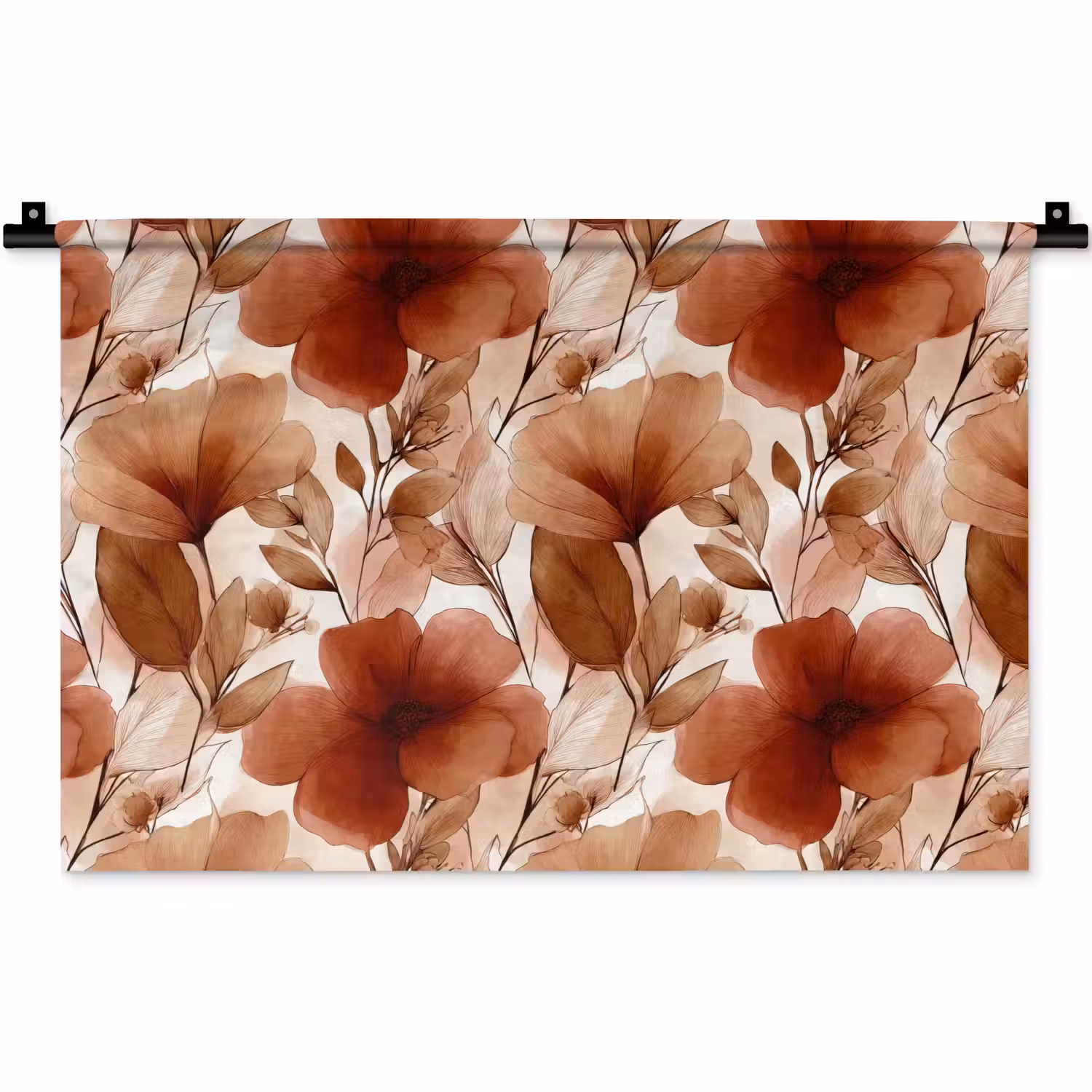 Bloemen - Aquarel - Botanisch - Terracotta Wandkleed katoen klein 269 -zz3d