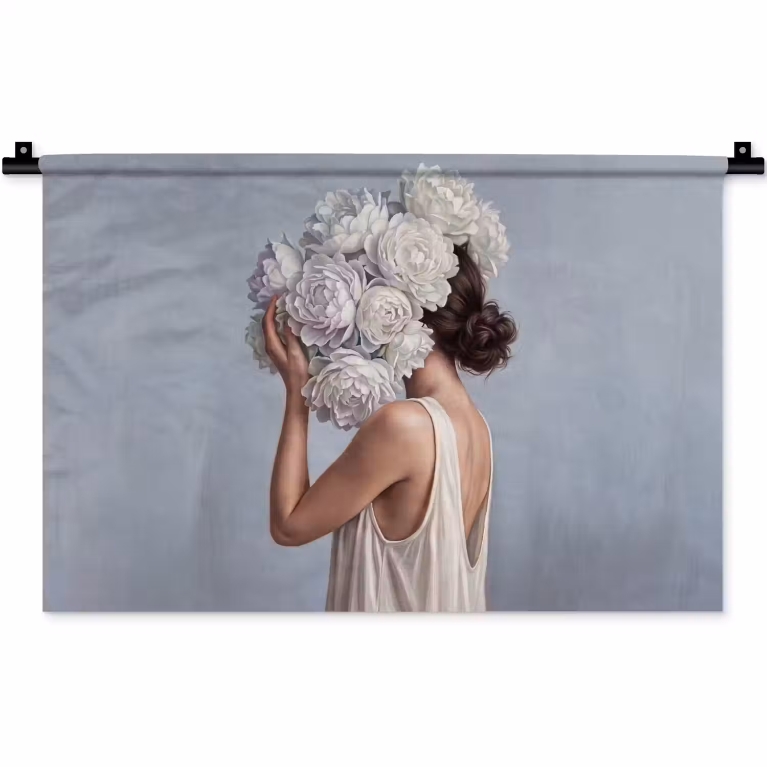 Bloemen - Vrouw - Wit Wandkleed katoen klein -zz3d