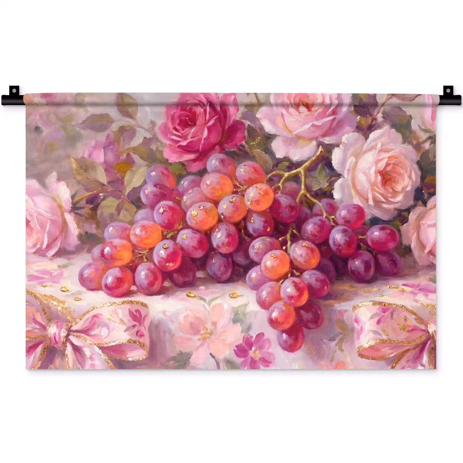 Eten - Bloemen - Stilleven - Roze - Goud Wandkleed katoen klein -zz3d